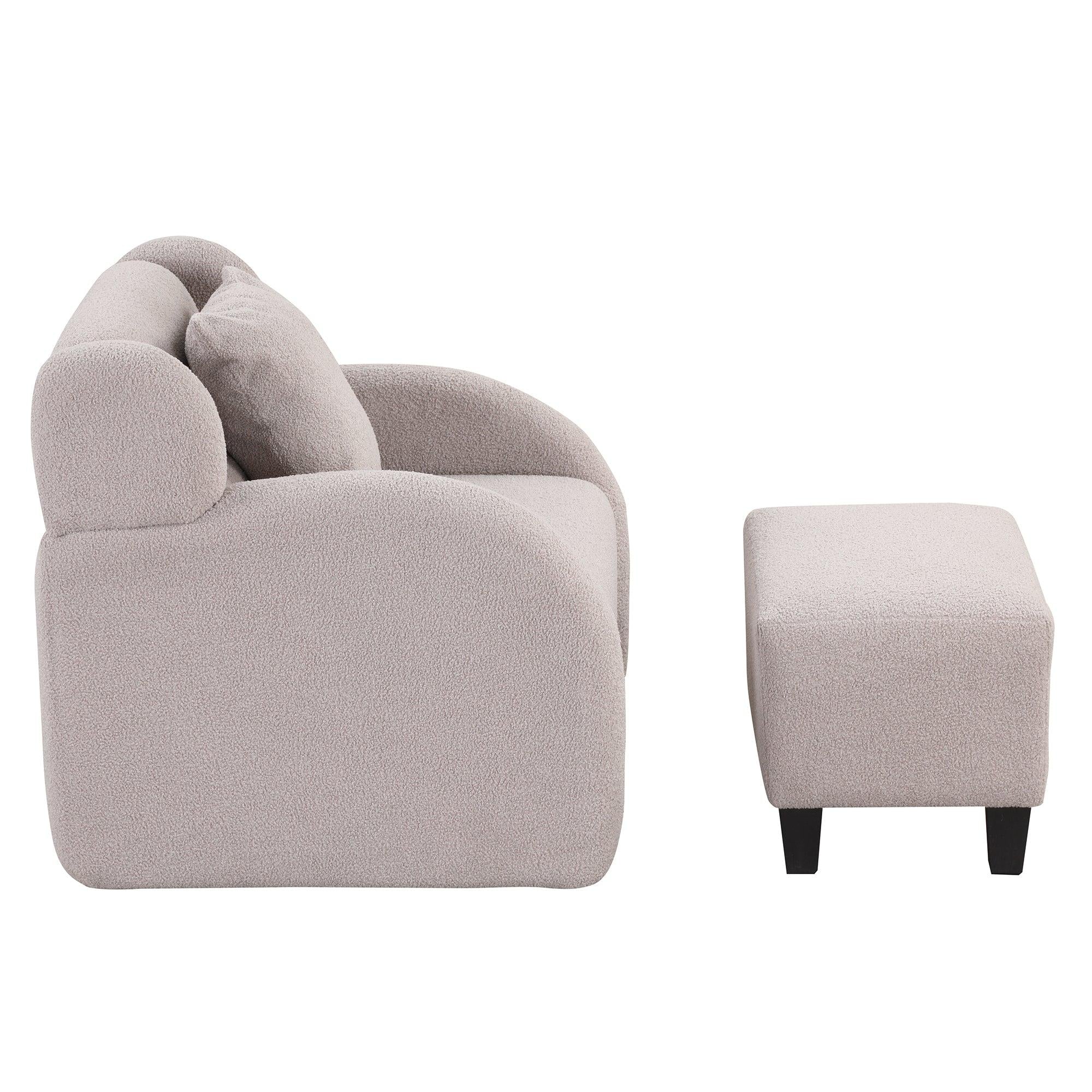 Swivel Accent Chair with Ottoman, Teddy Short Plush Particle Velvet Armchair,360 Degree Swivel Barrel Chair with footstool for Living Room, Hotel, Bedroom, Office, Lounge,Grey