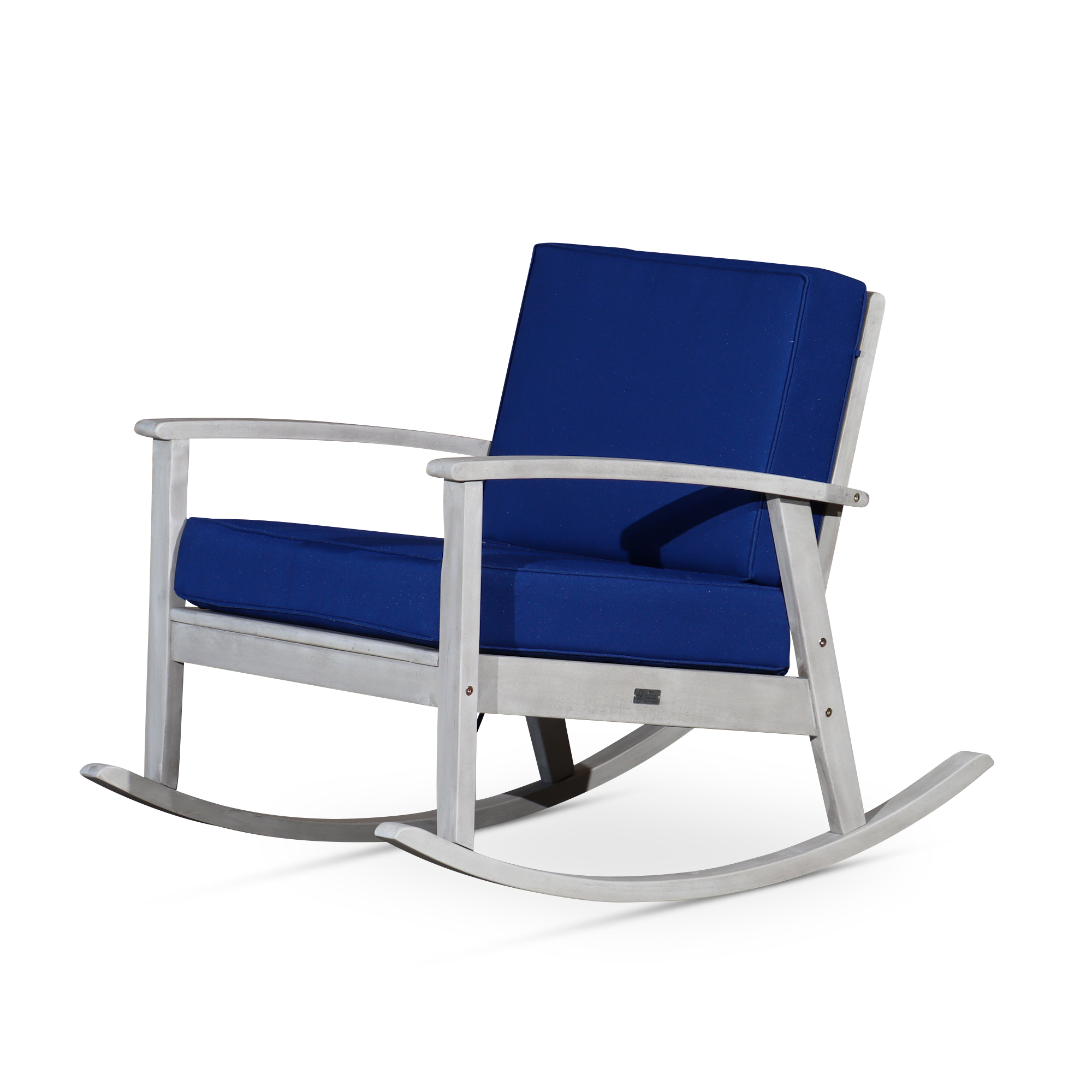 Eucalyptus Rocking Chair With Cushions, Silver Gray Finish, Navy Cushions image