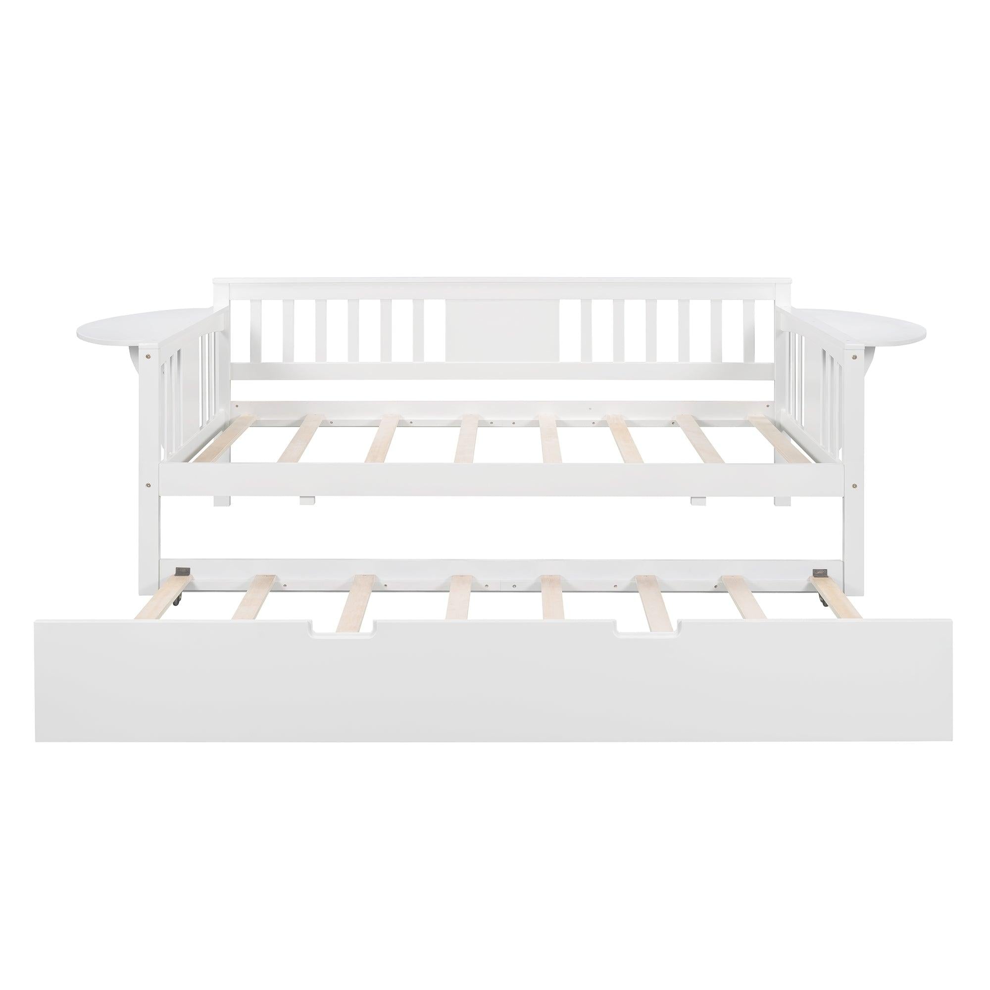 Twin Wooden Daybed with Trundle Bed  , Sofa Bed for Bedroom Living Room, White