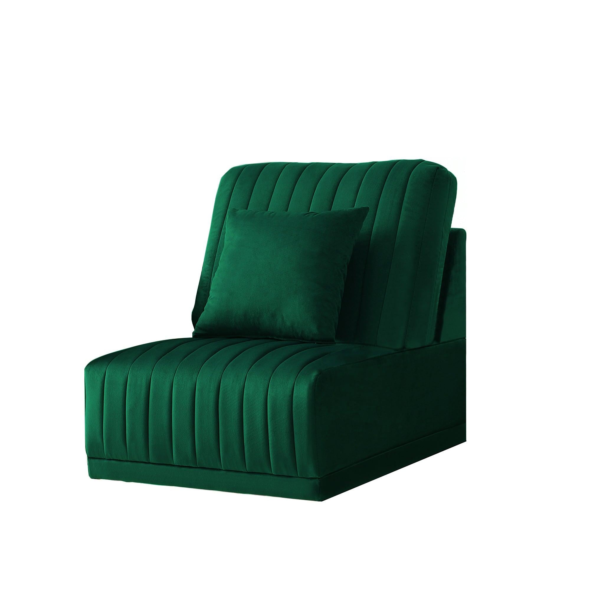 The green sofa without armrests is not sold separately and needs to be combined with other parts or multiple seats.