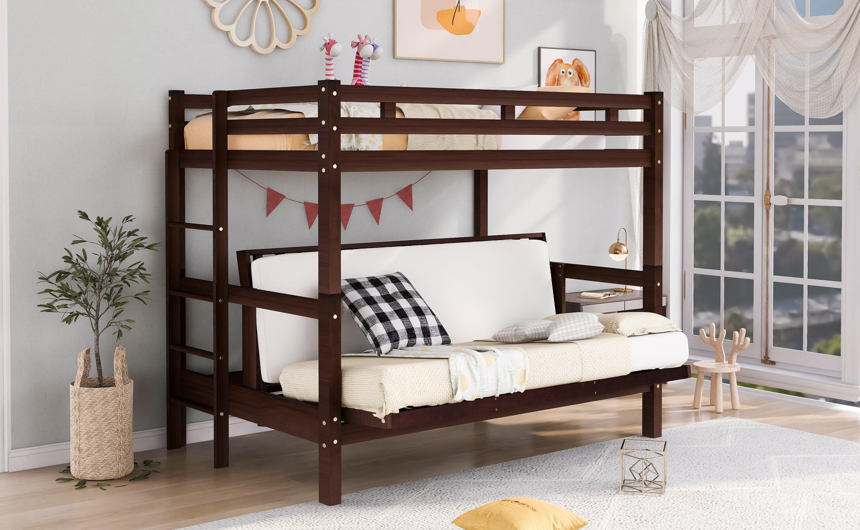 Twin over Full Bunk Bed,Down Bed can be Converted into Daybed,Espresso