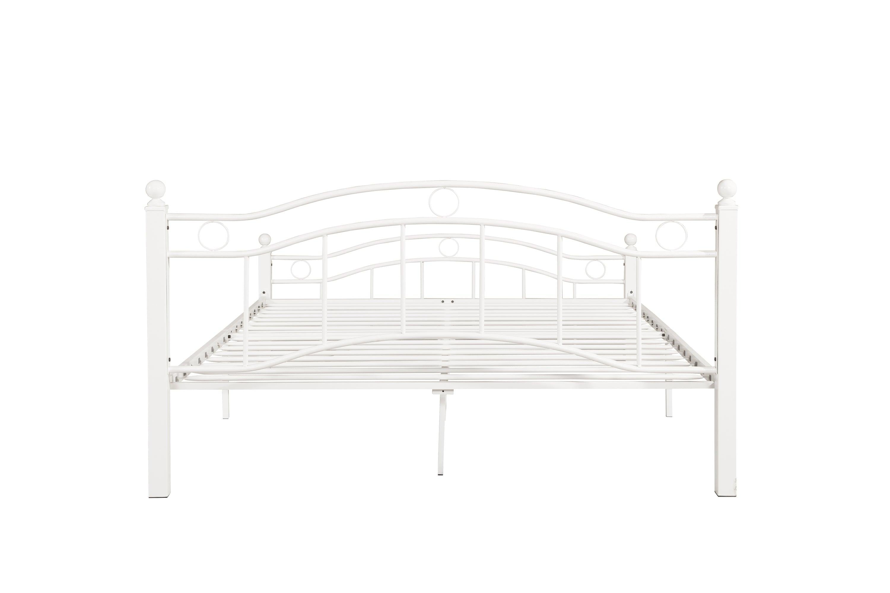 Queen Size Metal Bed Frame with Headboard and Footboard White