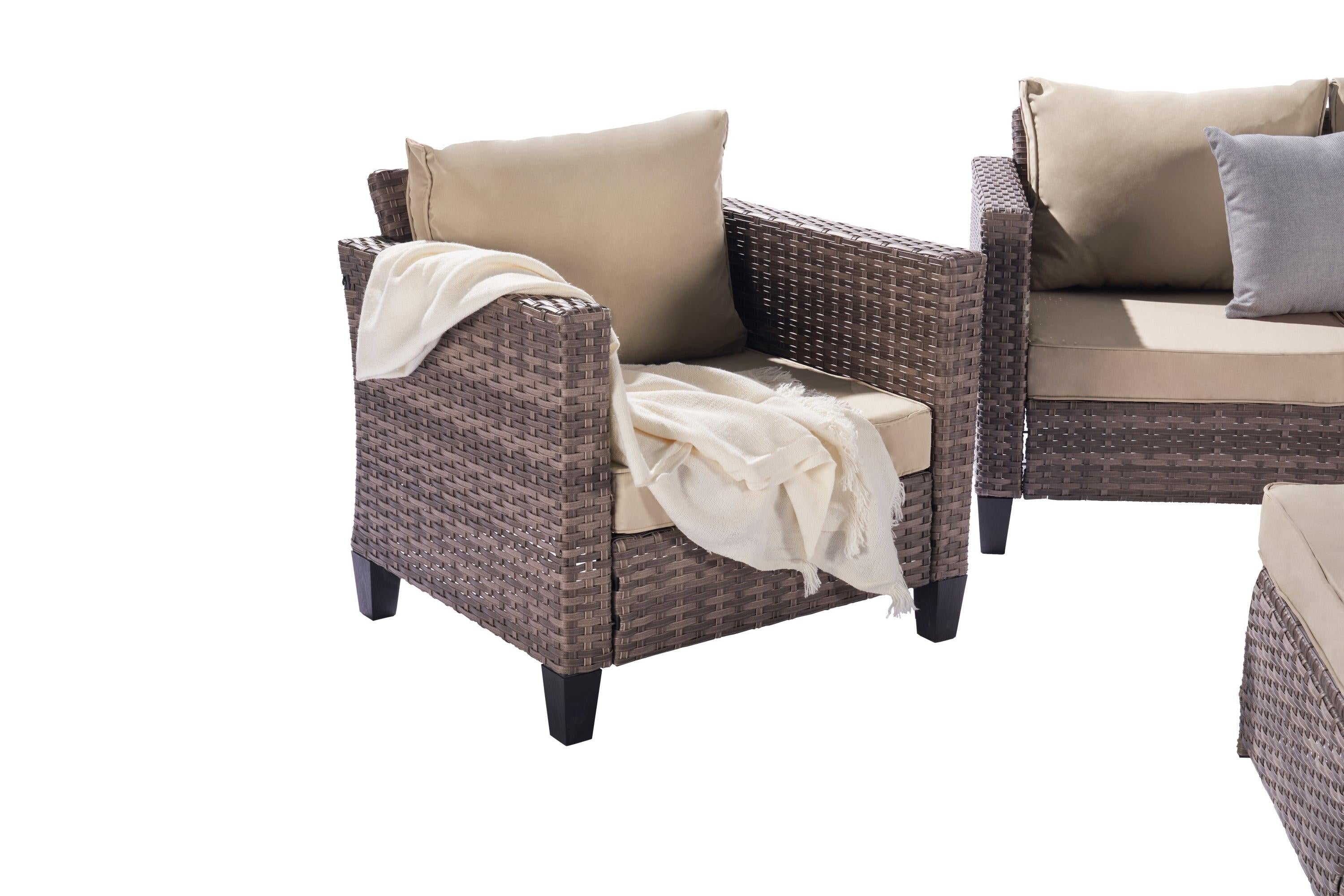 Outdoor 5 pcs rattan wicker Furniture Outdoor Rattan Furniture Sofa And Table Set  Gray rattan