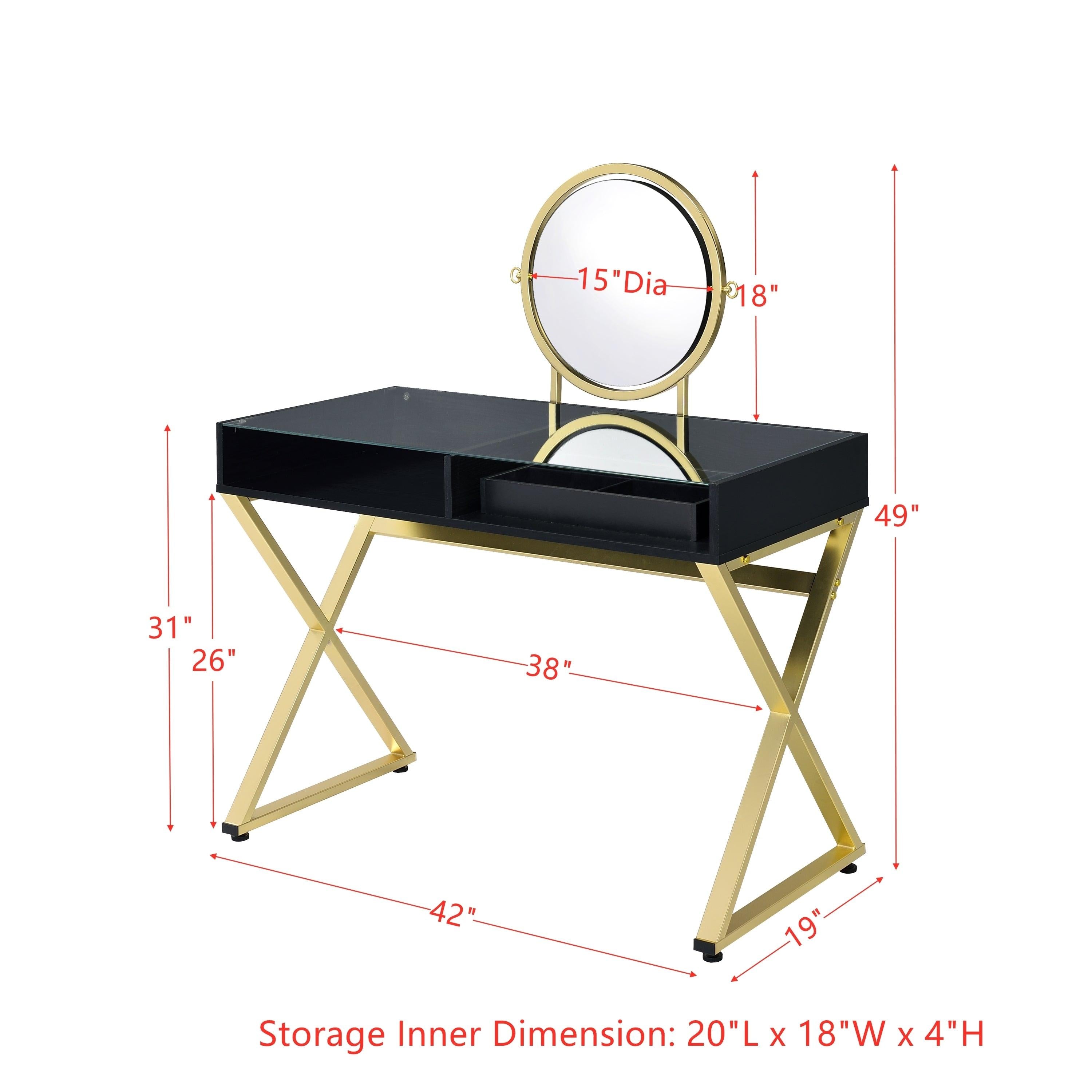 ACME Coleen Vanity Desk w/Mirror & Jewelry Tray in Black & Gold Finish AC00669