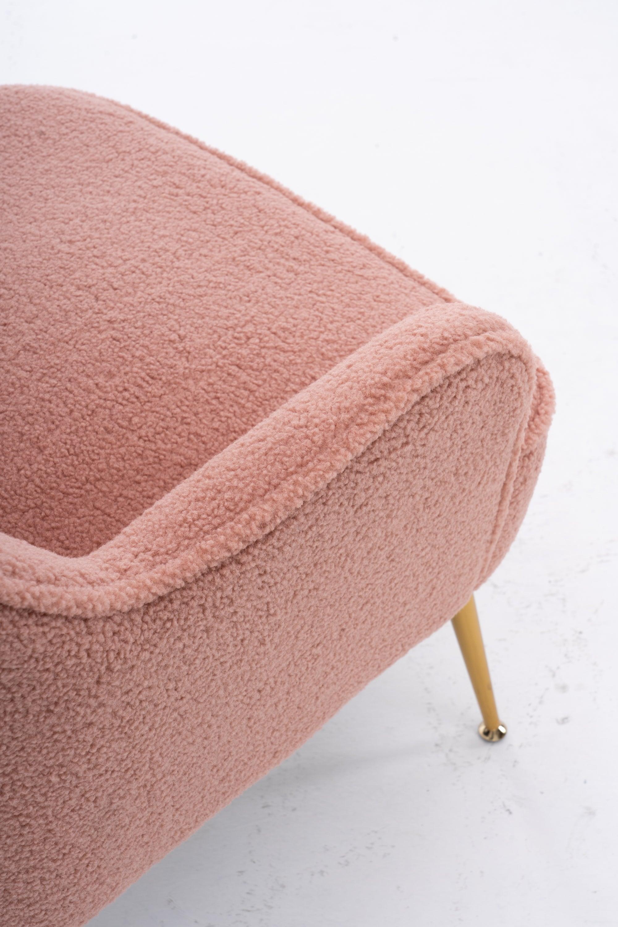 Modern Soft Teddy fabric Pink Ergonomics Accent Chair Living Room Chair Bedroom Chair Home Chair With Gold Legs And Adjustable Legs For Indoor Home