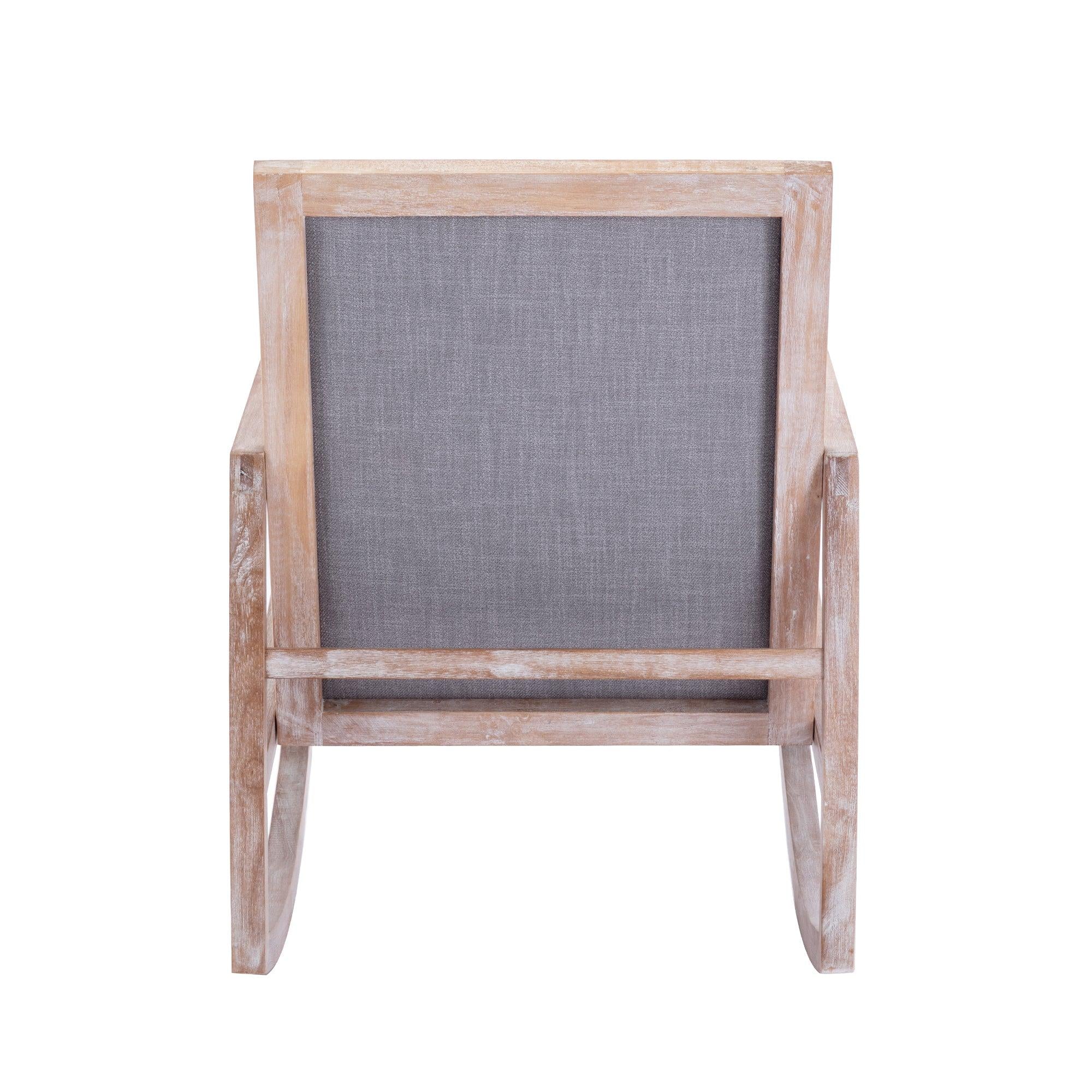 Solid wood linen fabric antique white wash painting rocking chair with  removable lumbar pillow