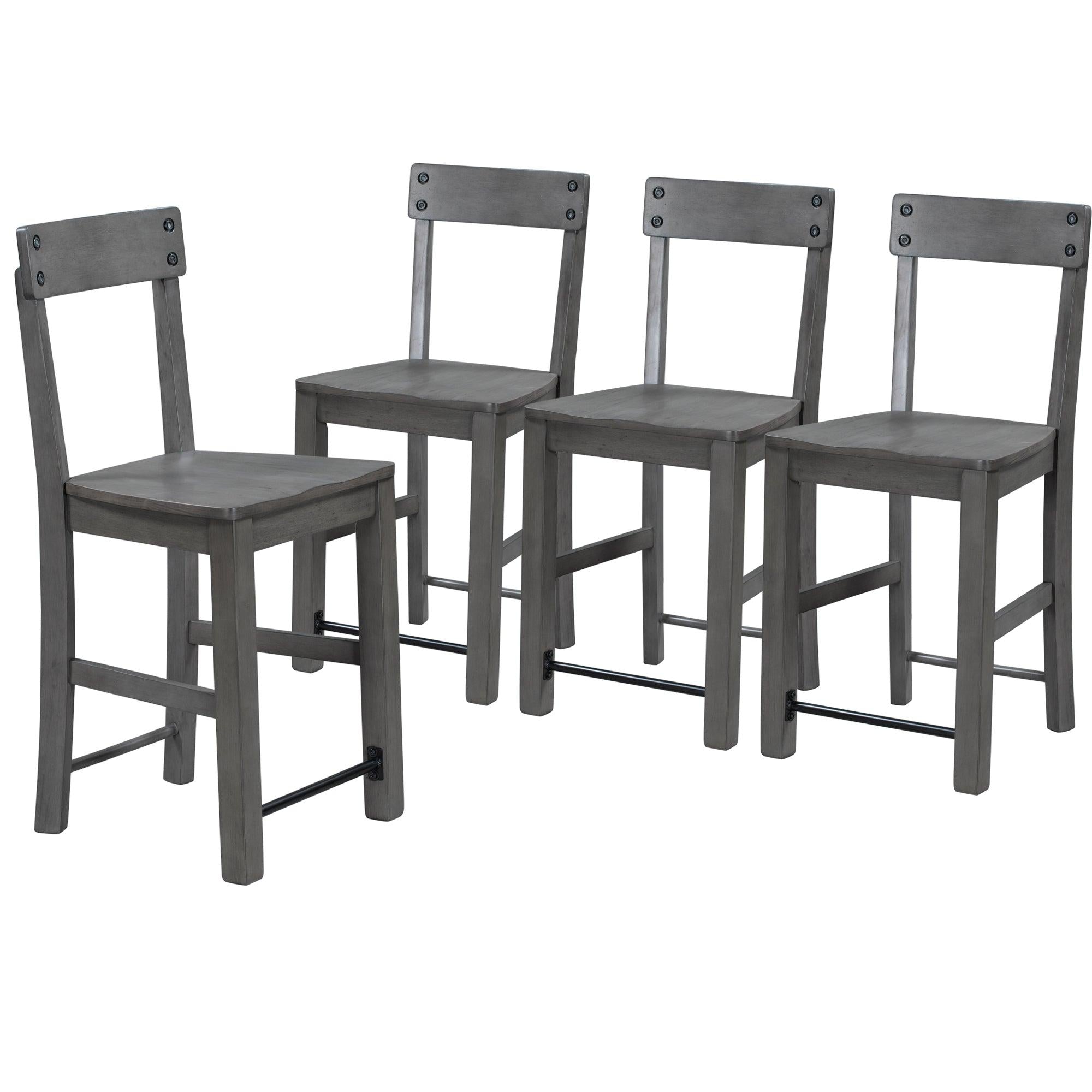 Minimalist industrial Style 5-Piece Counter Height Dining Table Set Solid Wood & Metal Dining Table with Four Chairs for Small Space (Gray)