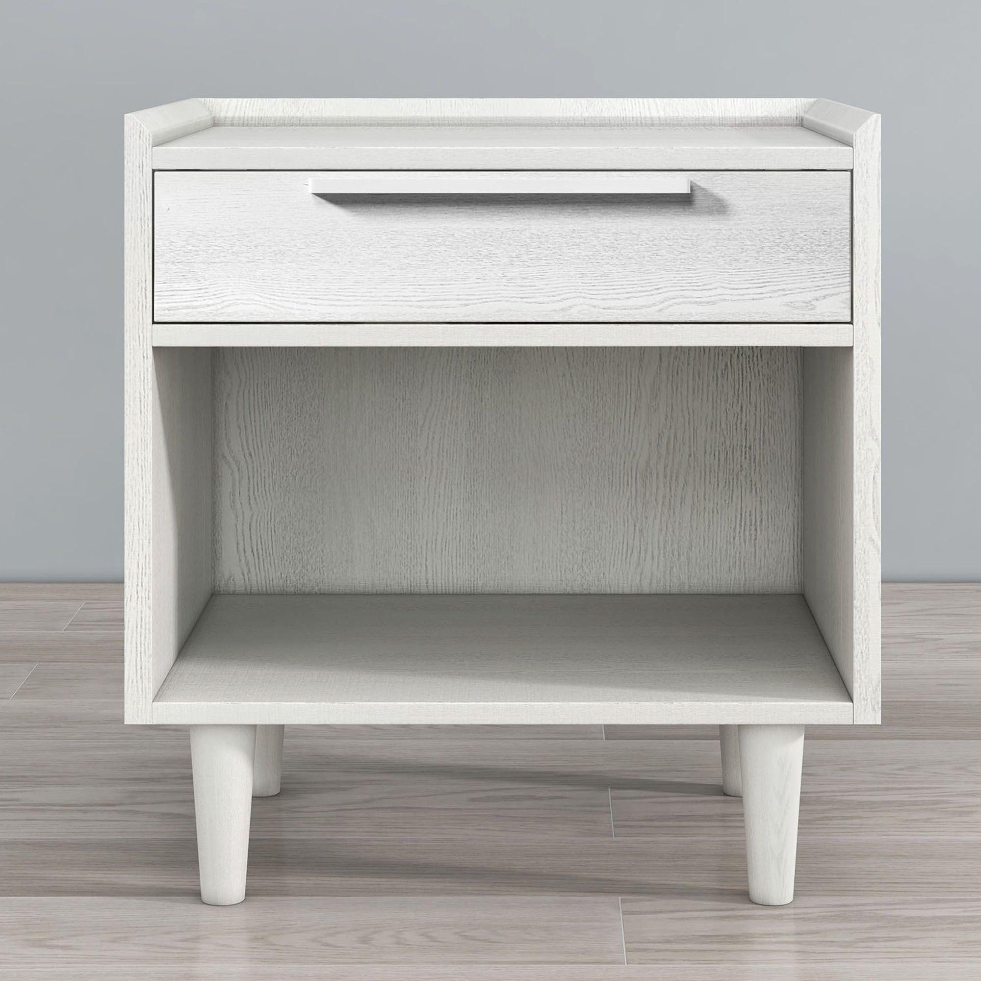 Modern Style Manufactured Wood One-Drawer Nightstand Side Table with Solid Wood Legs, White image