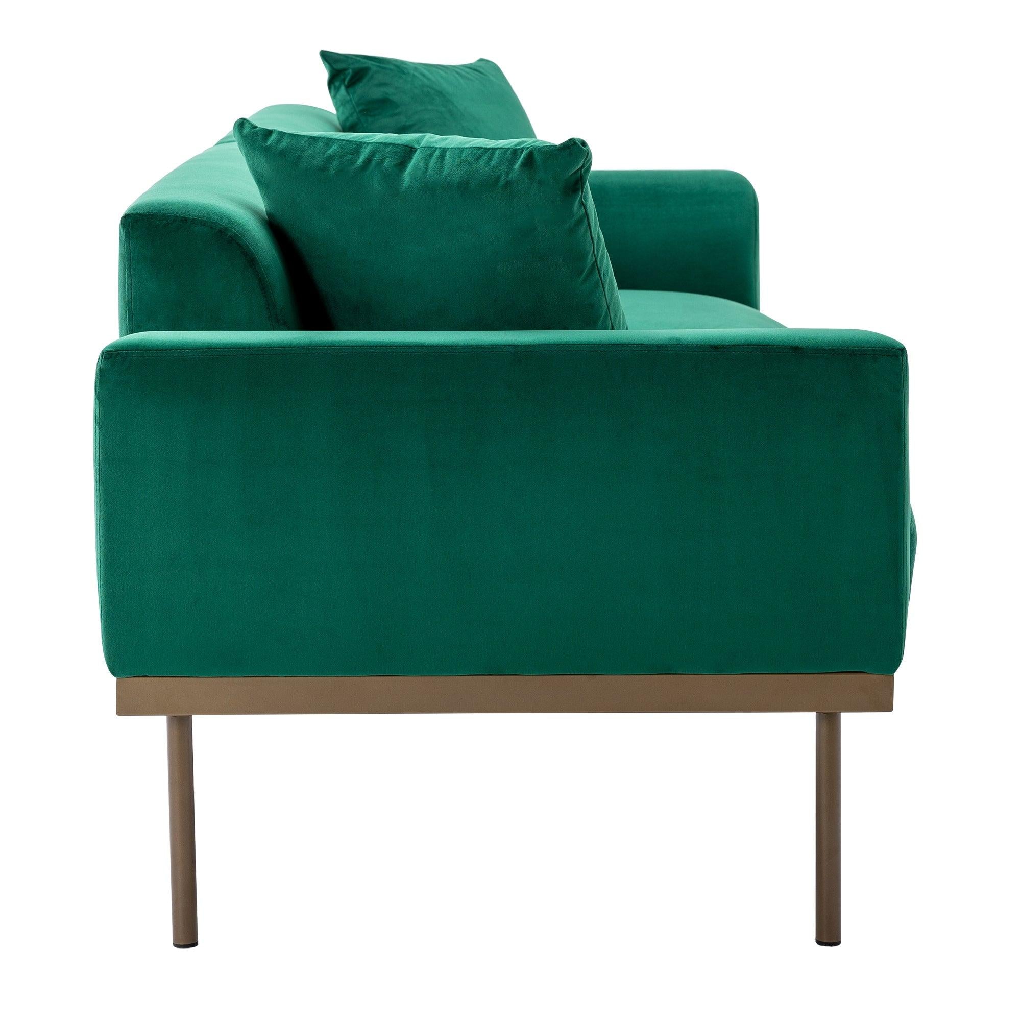 Modern Velvet Sofa with Metal Legs,Loveseat Sofa Couch with Two Pillows for Living Room and Bedroom, Green