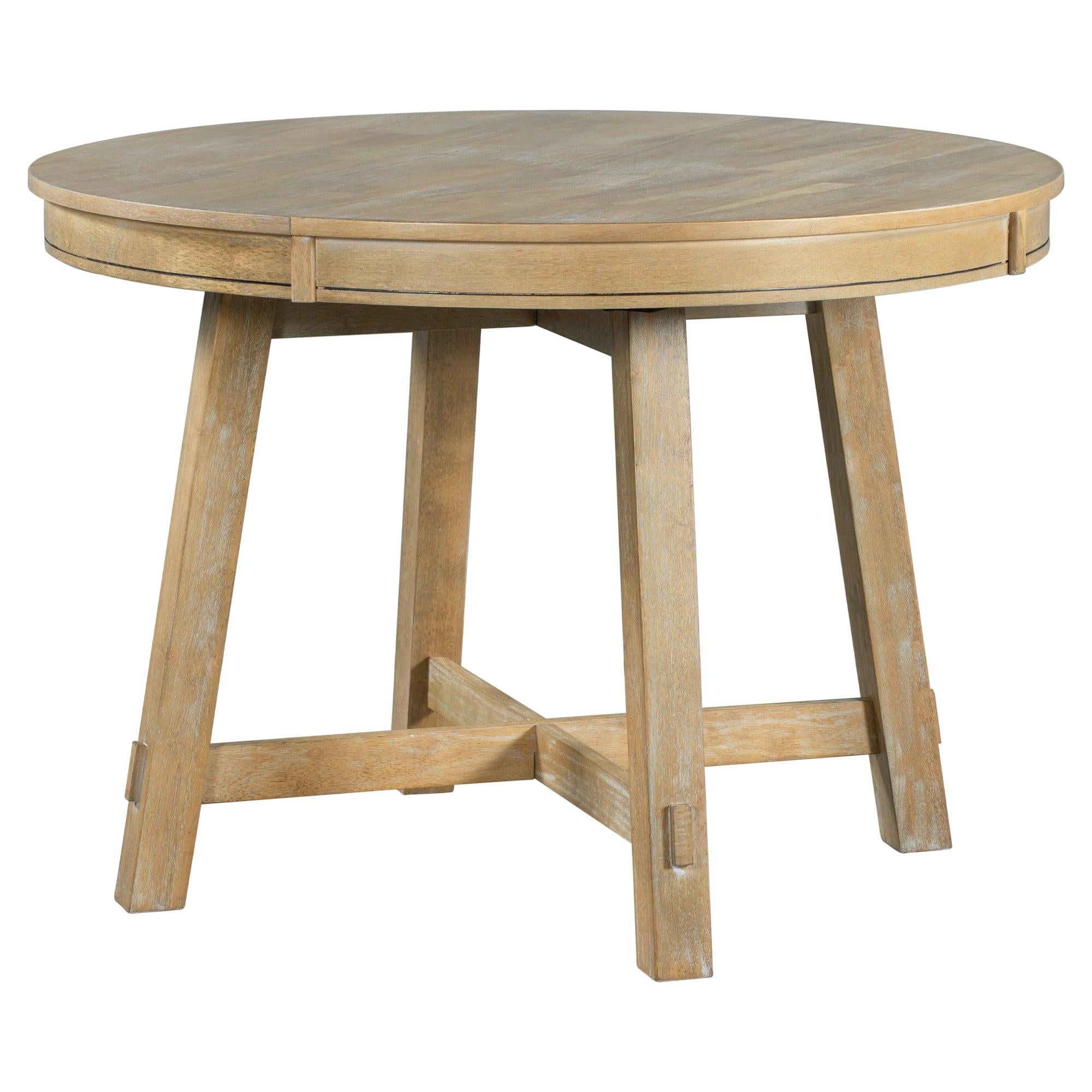 Farmhouse Round Extendable Dining Table with 16" Leaf Wood Kitchen Table (Natural Wood Wash)