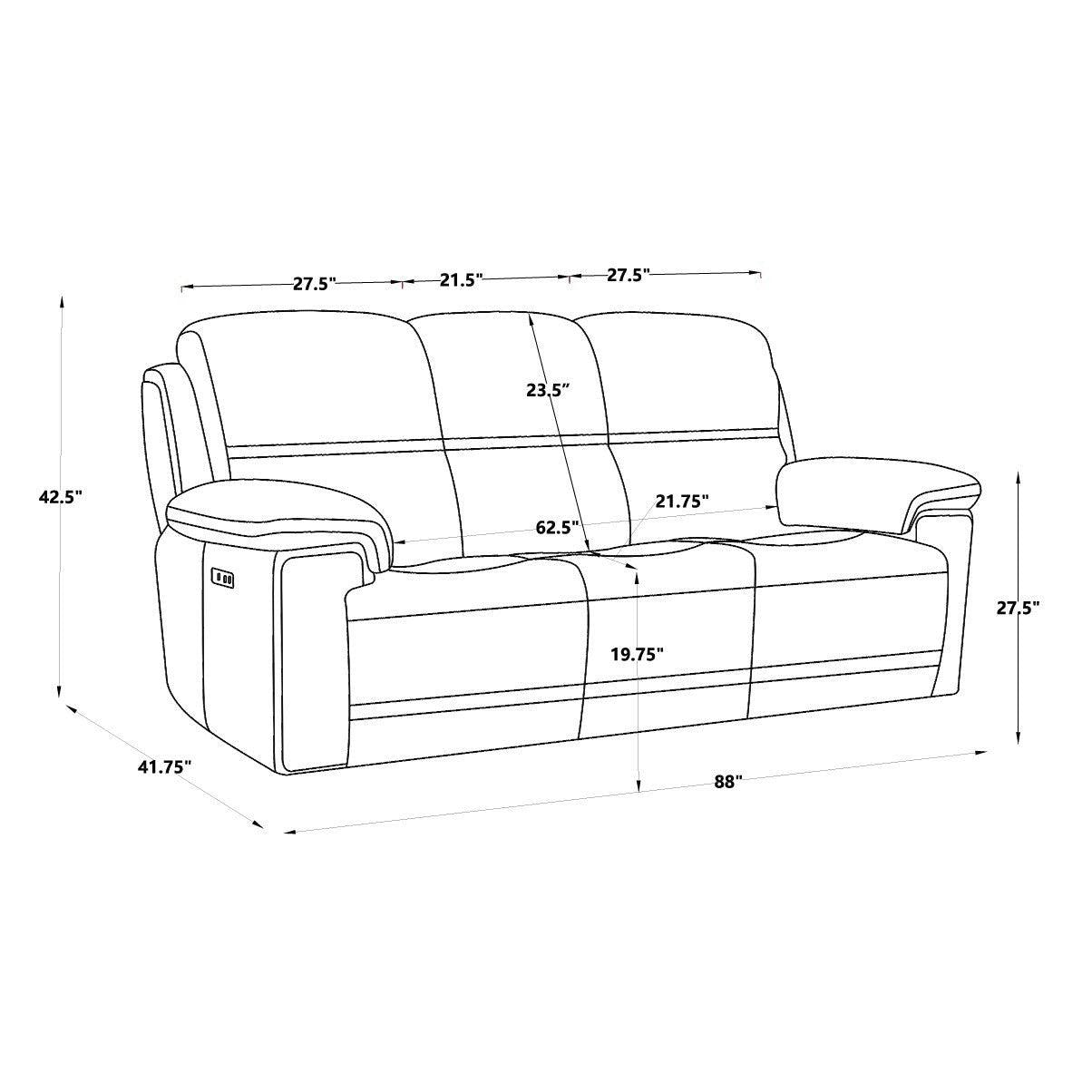 Timo Top Grain Leather Power Reclining Sofa | Adjustable Headrest | Cross Stitching