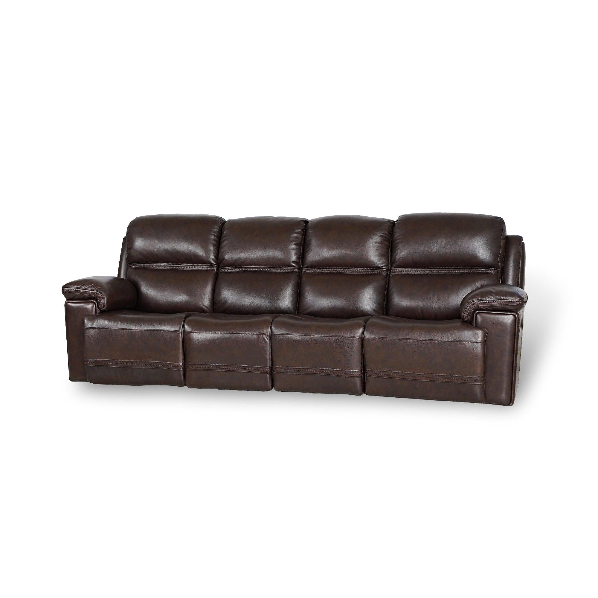 Timo Top Grain Leather Power Reclining Sofa | Adjustable Headrest | Big Size | Cross Stitching