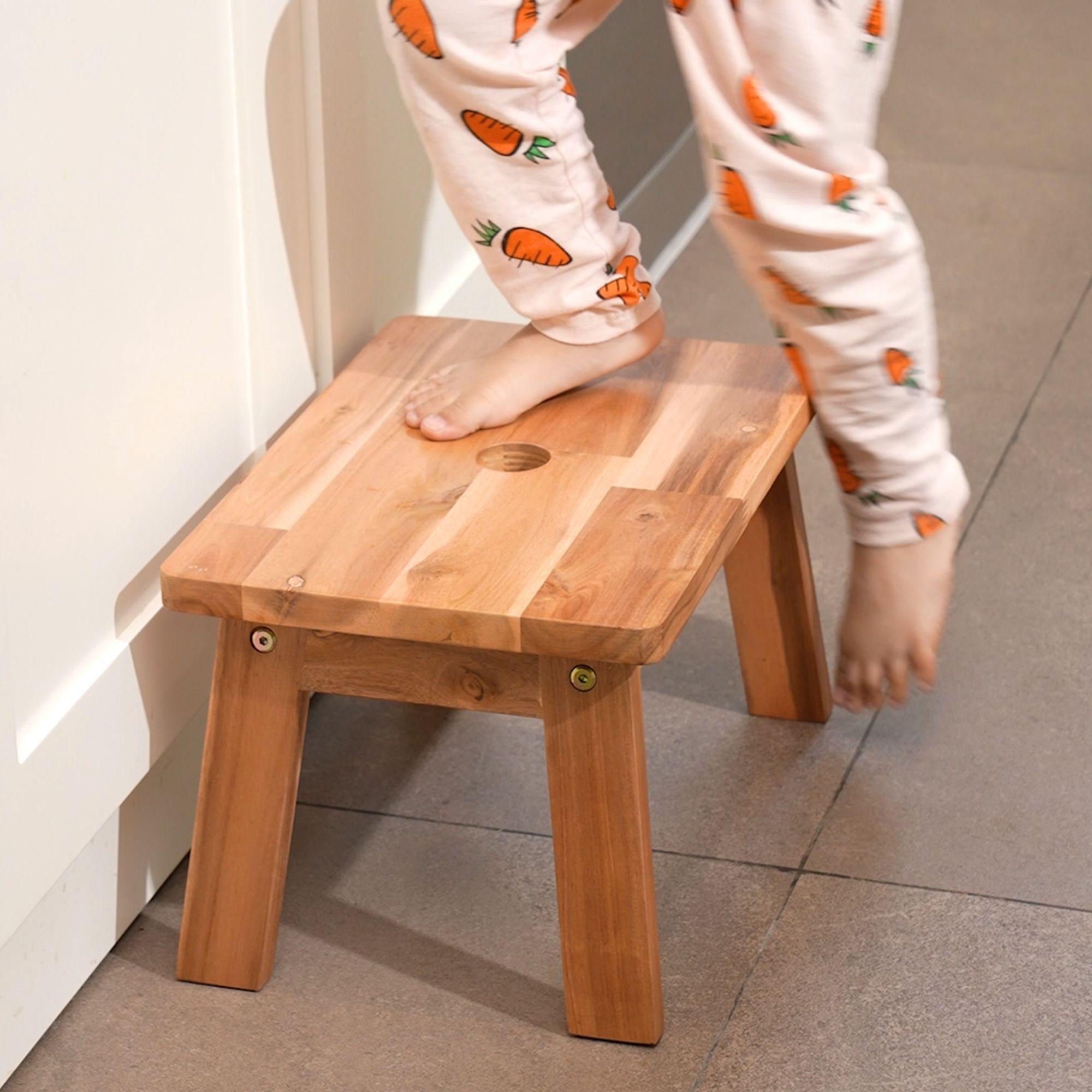 Acacia Rectangle Kid Step Stool Best Ideas For Your Children When Brush Teeth, Wash Hands, Get Into Bed Independently, Natural Color