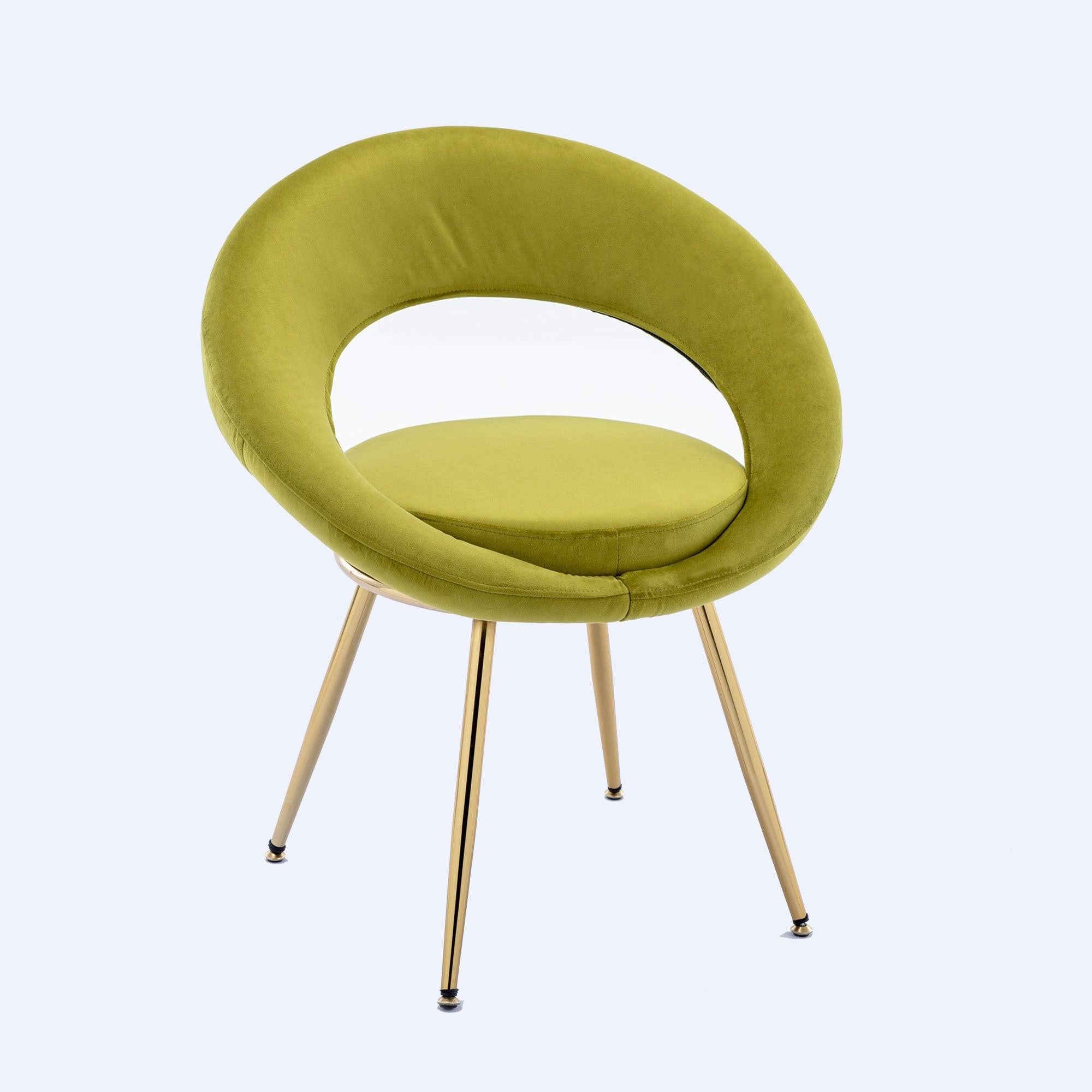 Olive Green VelvetModern accent/Conversation Lounge Chair With  Gold Plated Legs, unique appearance，Suitable For Office, Lounge, Living Room