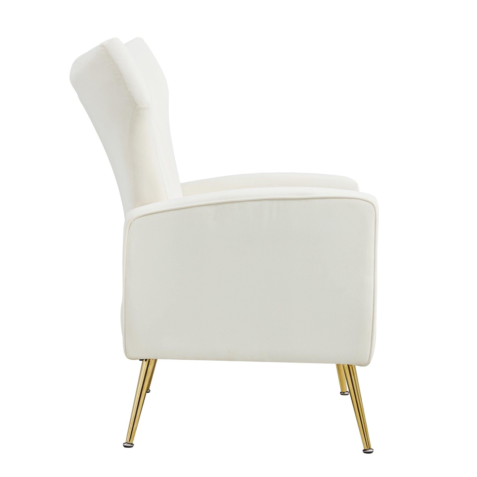 Modern Velvet Accent Chair with Arms, Wingback Reading Chair with Gold Metal Legs, Comfy Upholstered Single Leisure Sofa for Living Room Bedroom Club(Velvet+White)