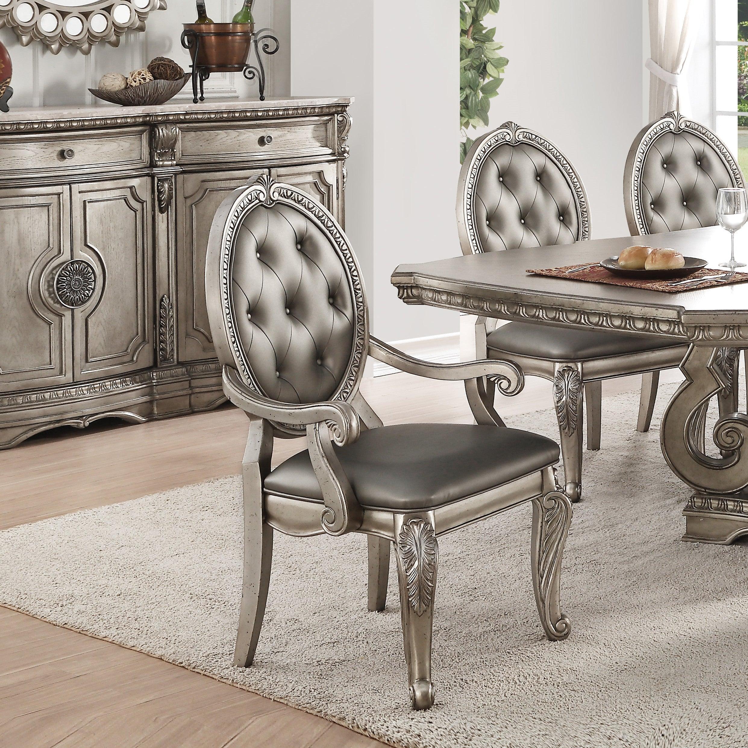 ACME Northville Side Chair (Set-2) in PU & Antique Silver 66922 image