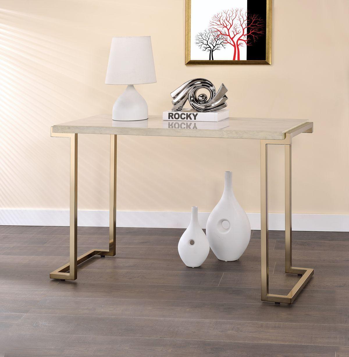 ACME Boice II Sofa Table in Faux Marble & Champagne 82873