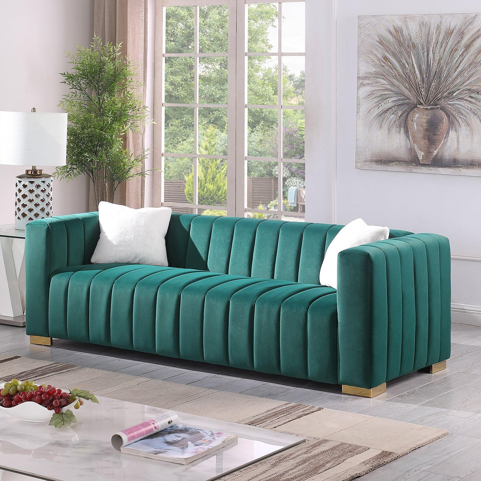 AModern  channel sofa  take on a traditional Chesterfield,Dark Green color,3 Seater