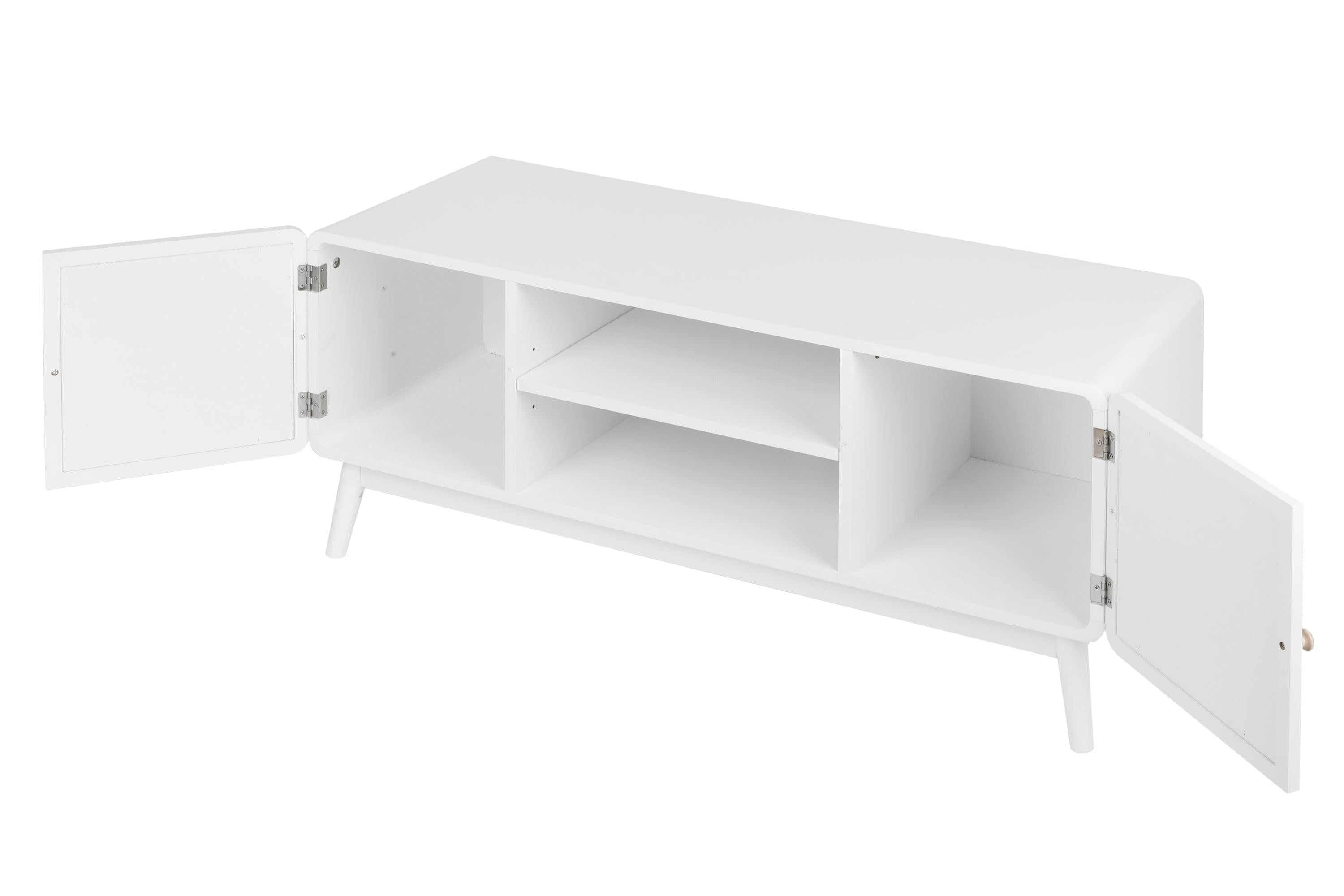 White TV Console with Rattan Door, Boho TV Stand for Bedroom, Living Room