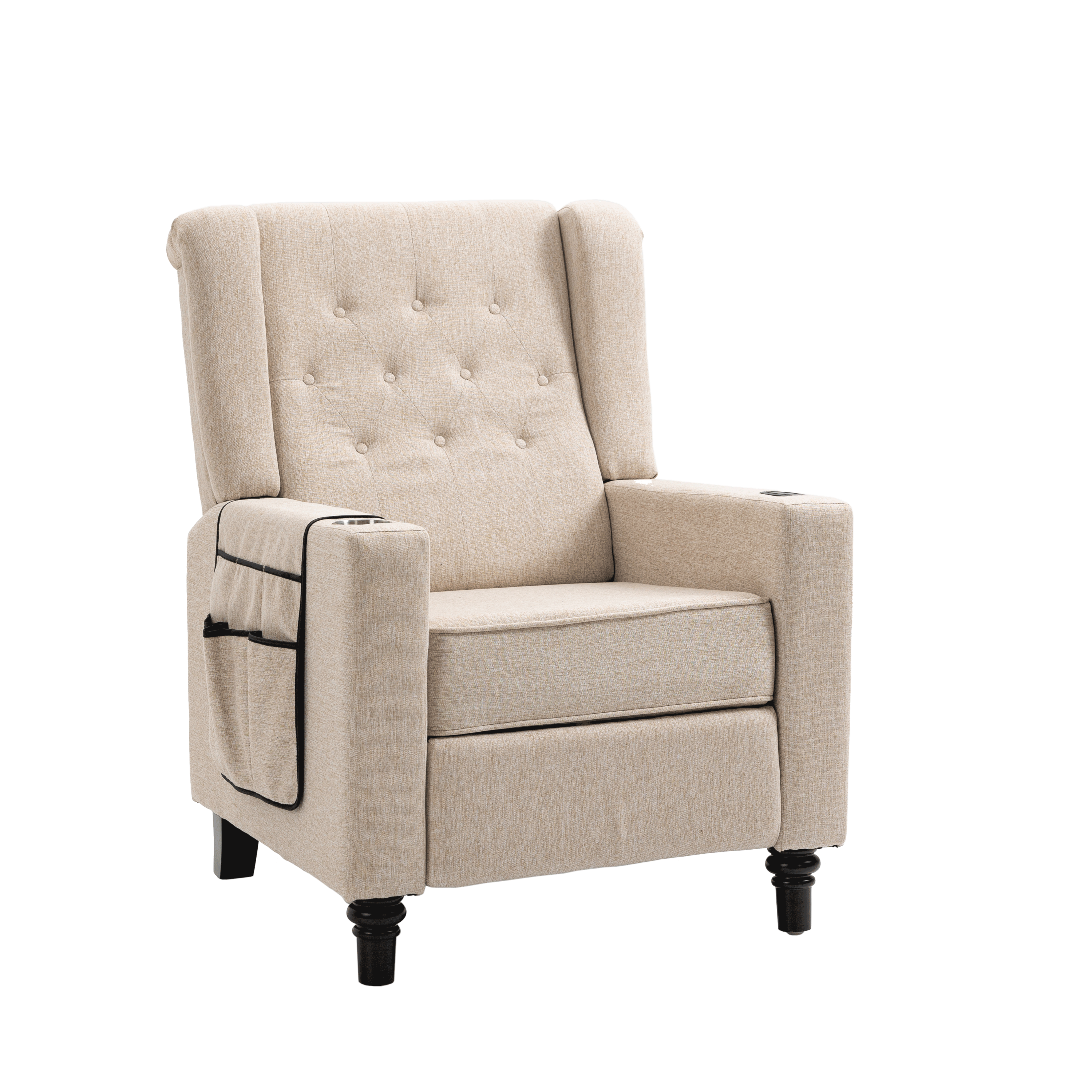 Arm Pushing Recliner Chair,Modern Button Tufted Wingback Push Back Recliner Chair, Living Room Chair Fabric Pushback Manual Single Reclining Sofa Home Theater Seating for Bedroom,Khaki Yelkow