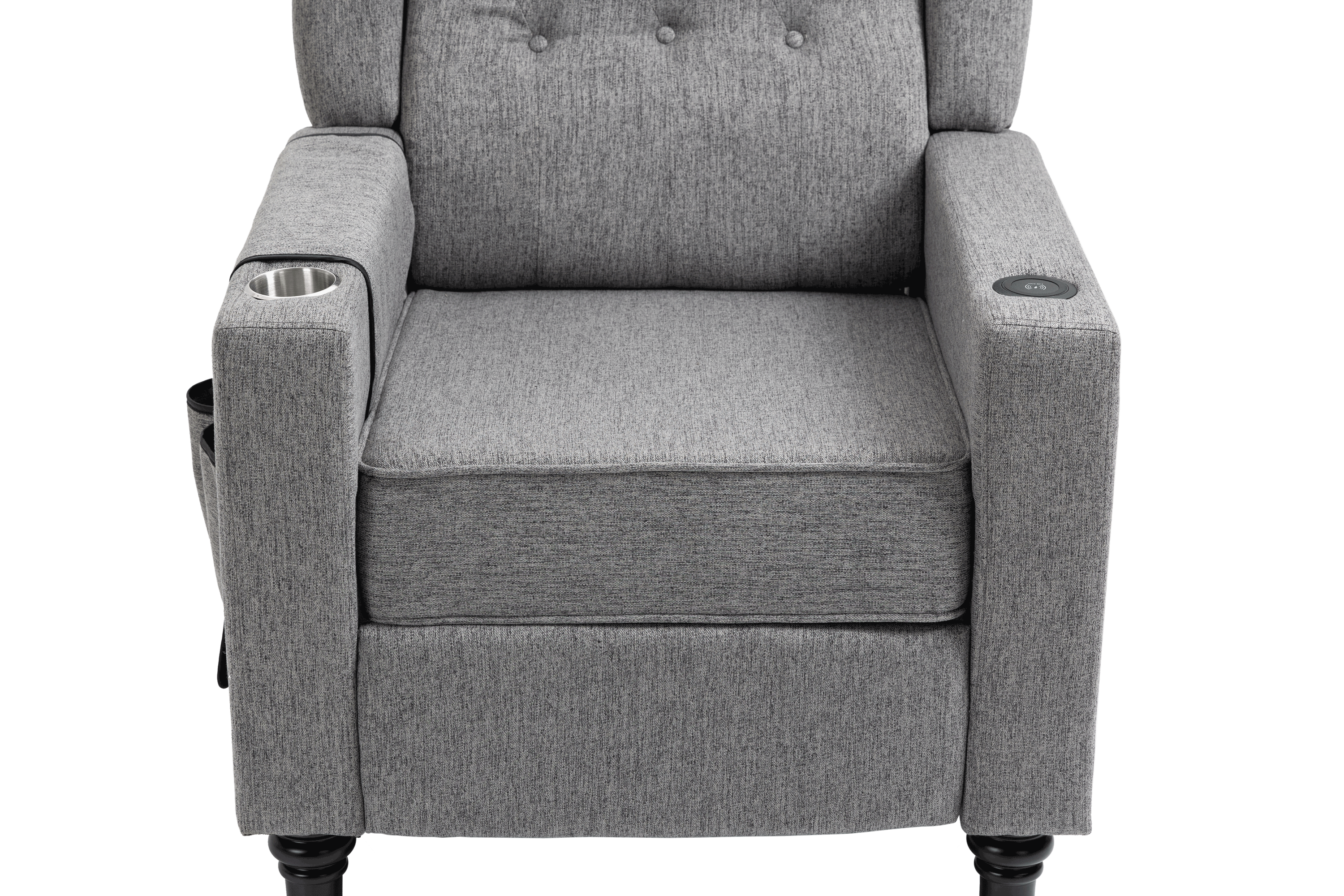 Arm Pushing Recliner Chair,Modern Button Tufted Wingback Push Back Recliner Chair, Living Room Chair Fabric Pushback Manual Single Reclining Sofa Home Theater Seating for Bedroom,Darkn Gray