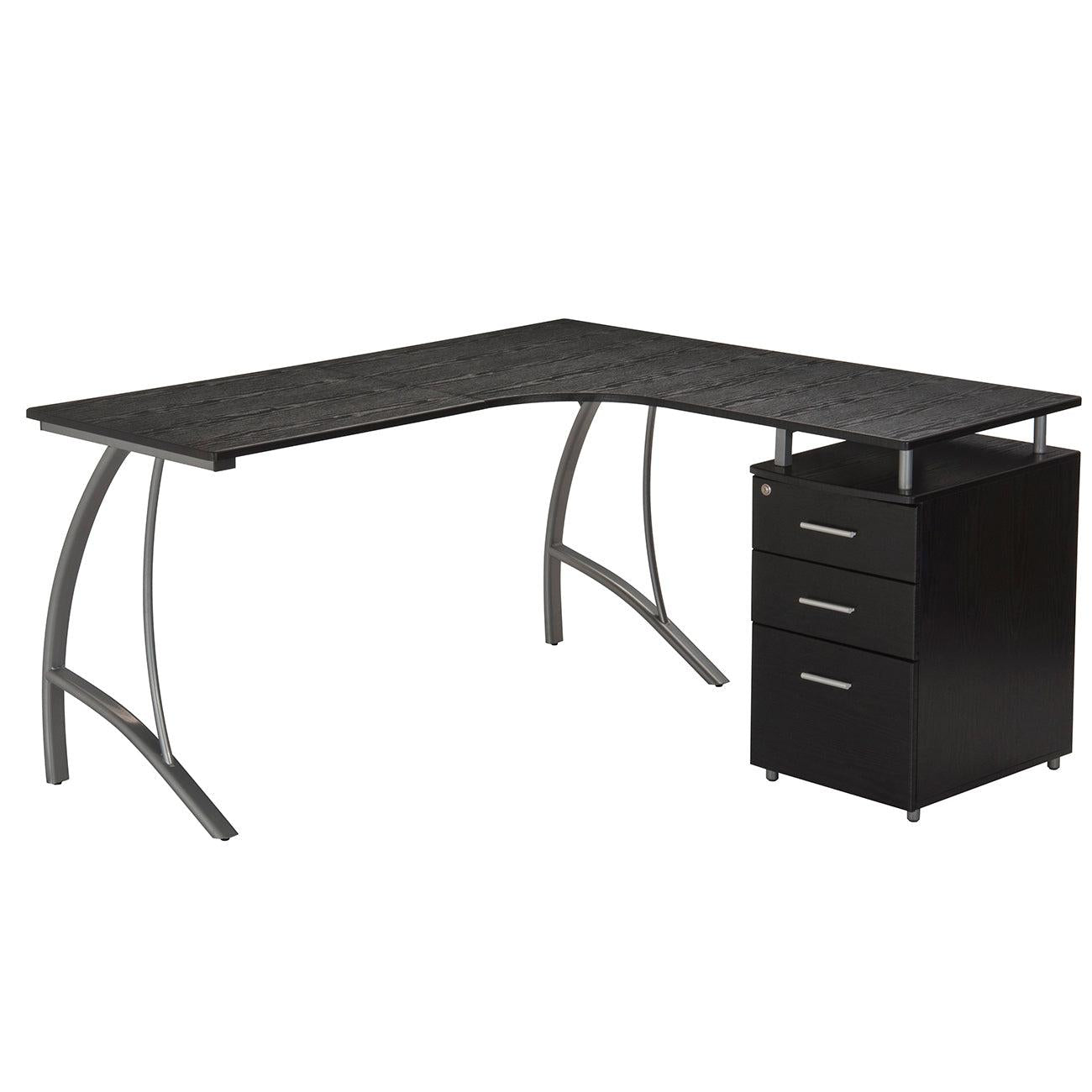 Techni MobiliModern L- Shaped Computer Desk with File Cabinet andStorage, Espresso