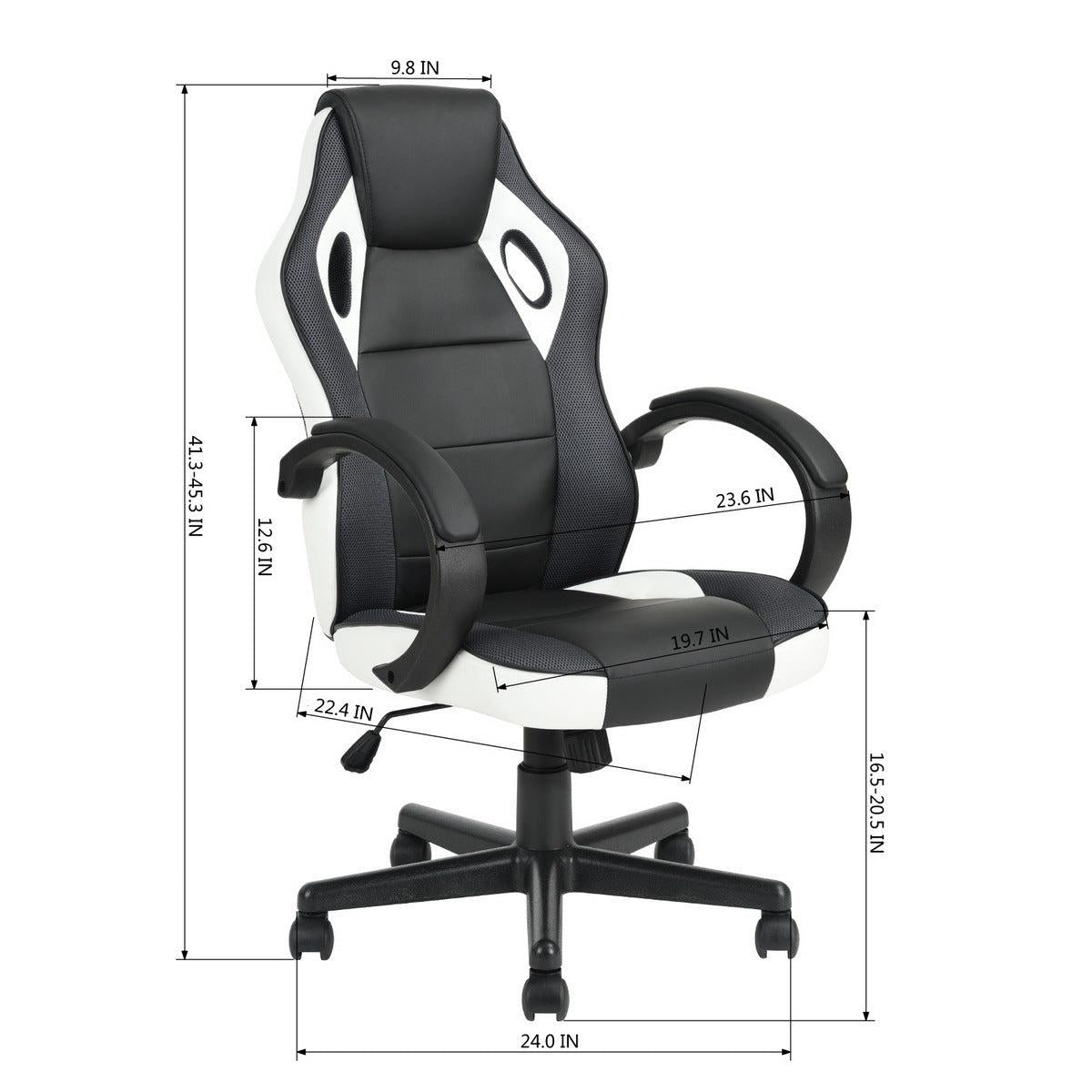 Gaming Office Chair with Fabric Adjustable Swivel, BLACK AND WHITE