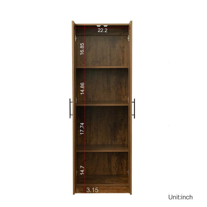 High wardrobe and kitchen cabinet with 2 doors and 3 partitions to separate 4Storage spaces, walnut