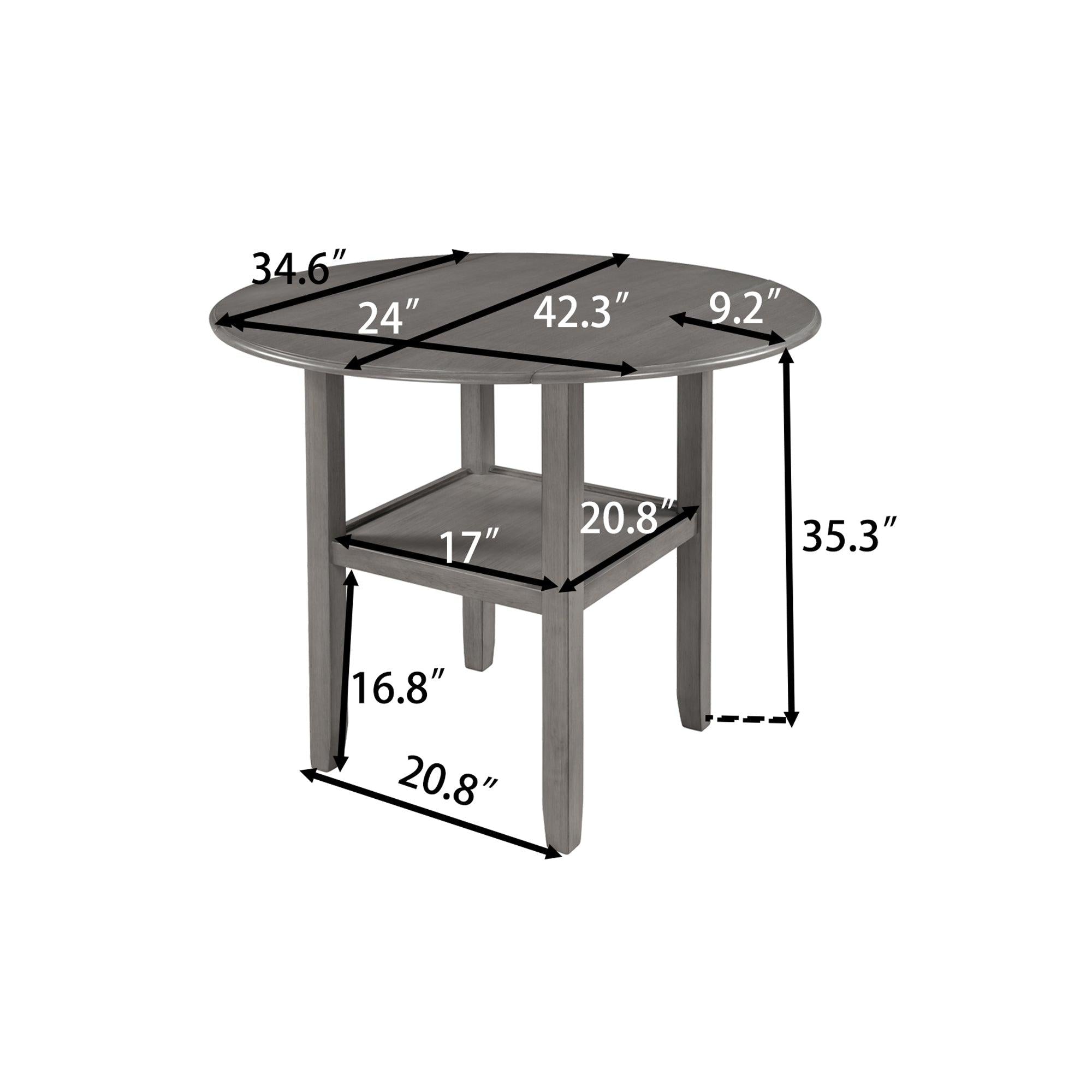 Farmhouse Round Counter Height Kitchen Dining Table with Drop Leaf  and One Shelf for Small Places, Gray