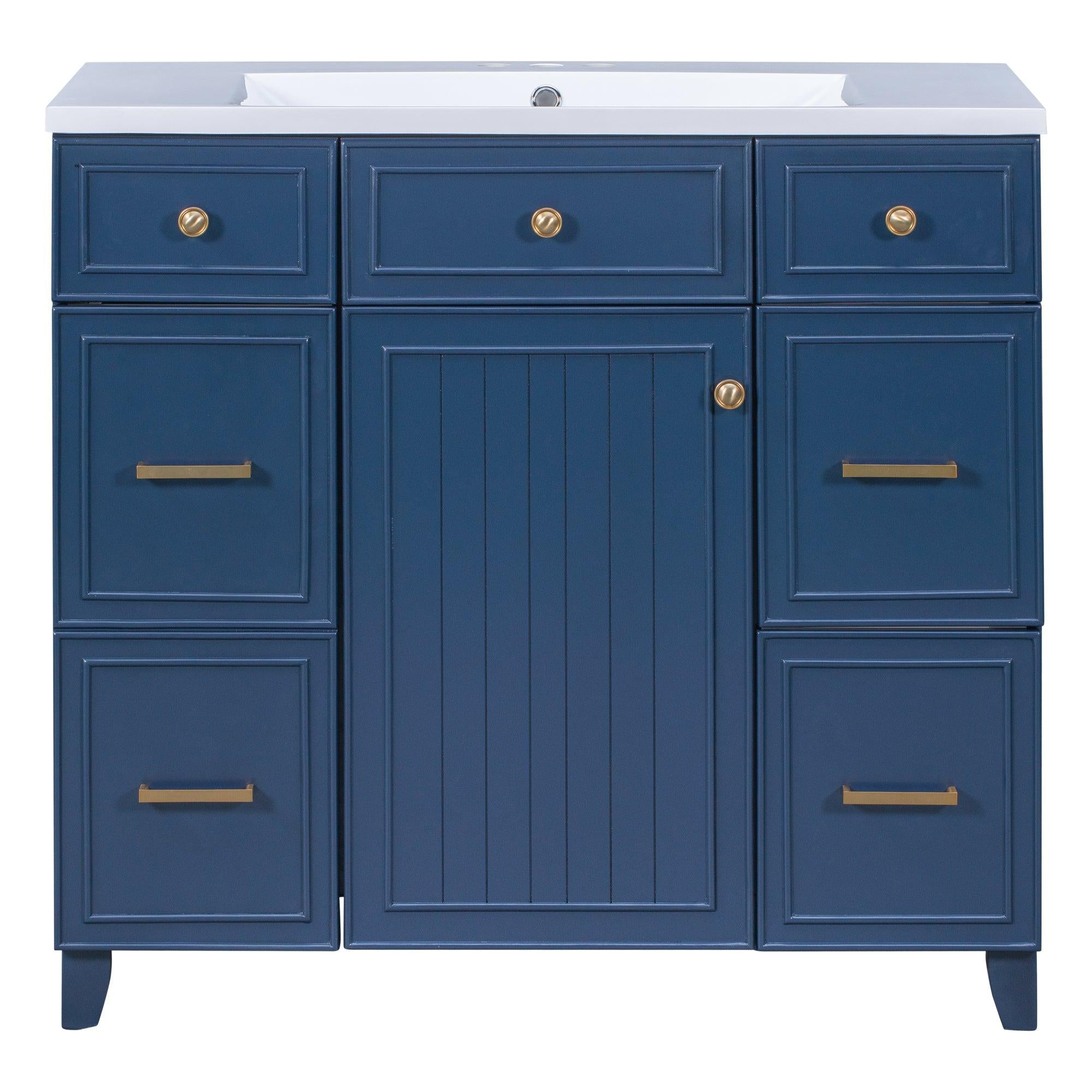 36" Bathroom Vanity Cabinet with Sink Top Combo Set, Navy Blue，Single Sink，Shaker Cabinet with Soft Closing Door and Drawer