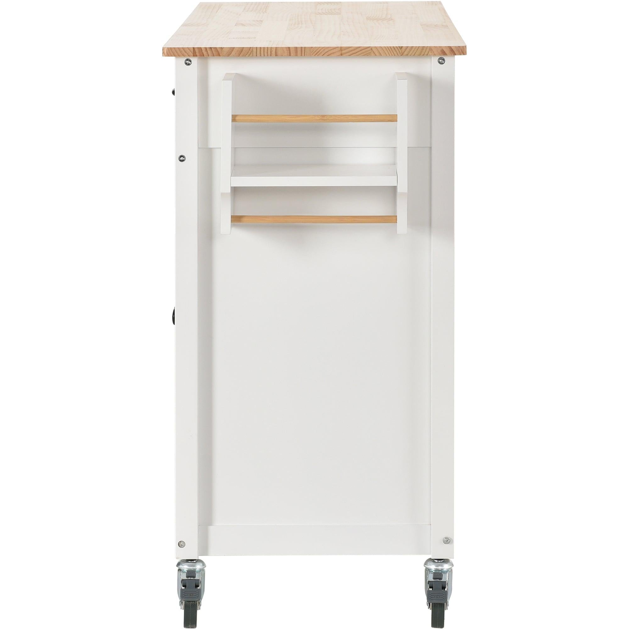 Kitchen Island Cart with Solid Wood Top and Locking Wheels，54.3 Inch Width，4 Door Cabinet and Two Drawers，Spice Rack, Towel Rack （White）