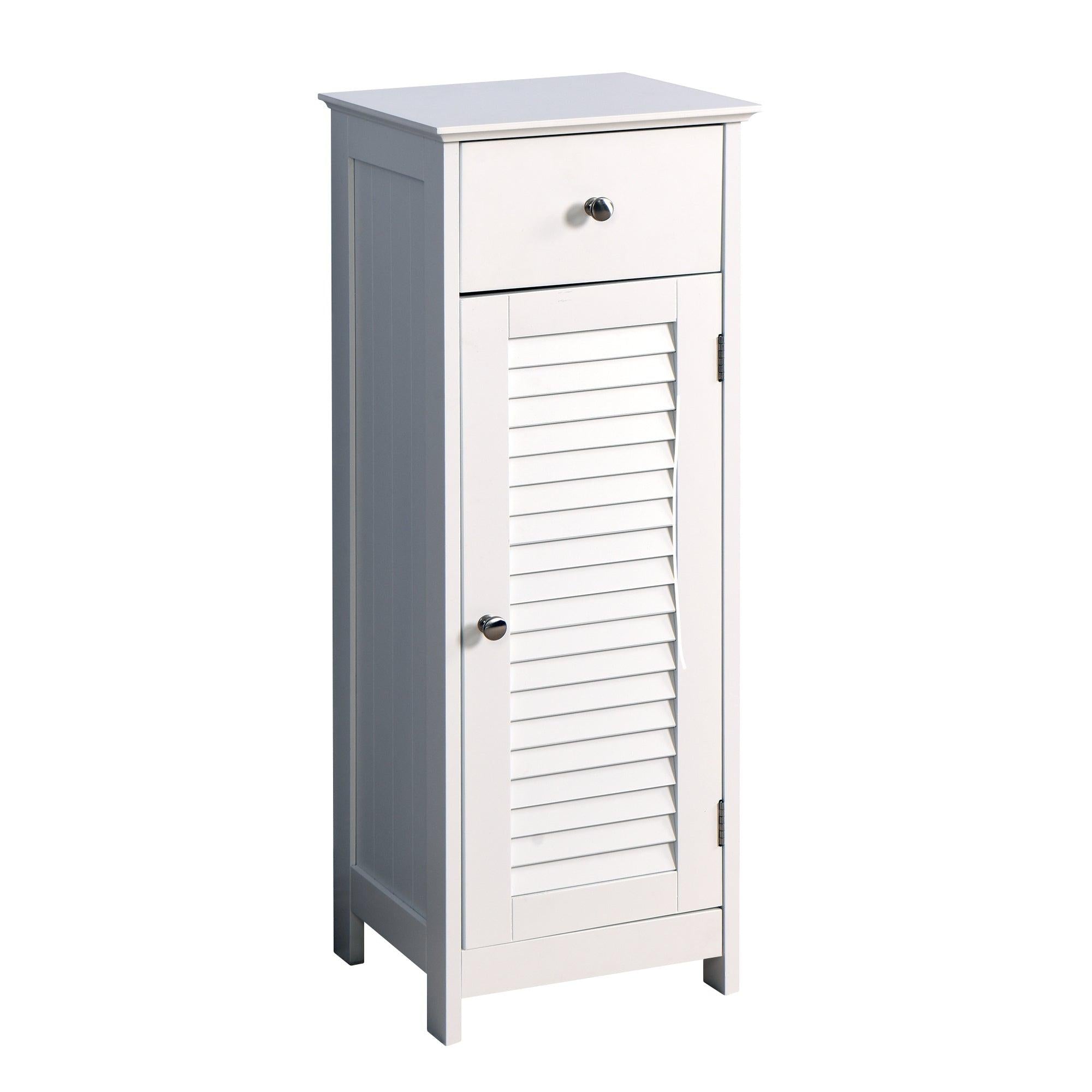 Bathroom Floor CabinetStorage Organizer Set with Drawer and Single Shutter Door Wooden White image