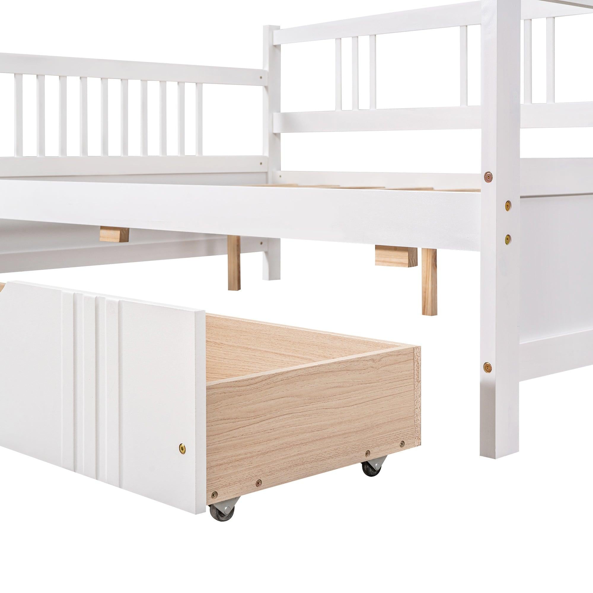 Twin Size Daybed Wood Bed with Two Drawers,White