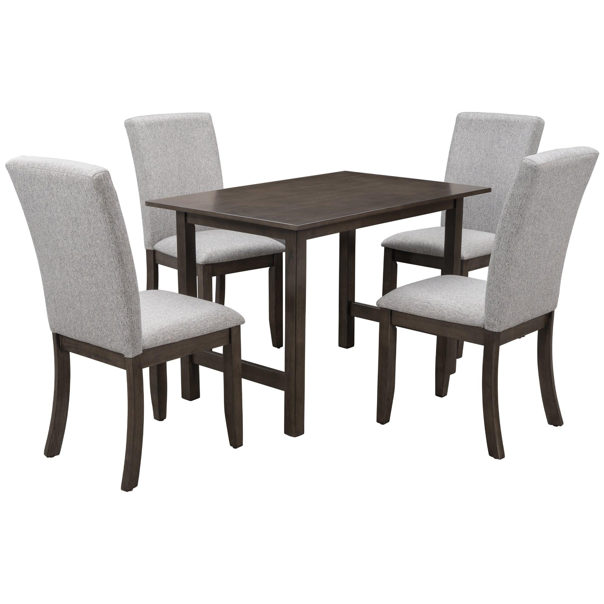 Farmhouse 5-Piece Wood Dining Table Set for 4, Kitchen Furniture Set with 4 Upholstered Dining Chairs for Small Places, Gray Table+Gray Chair