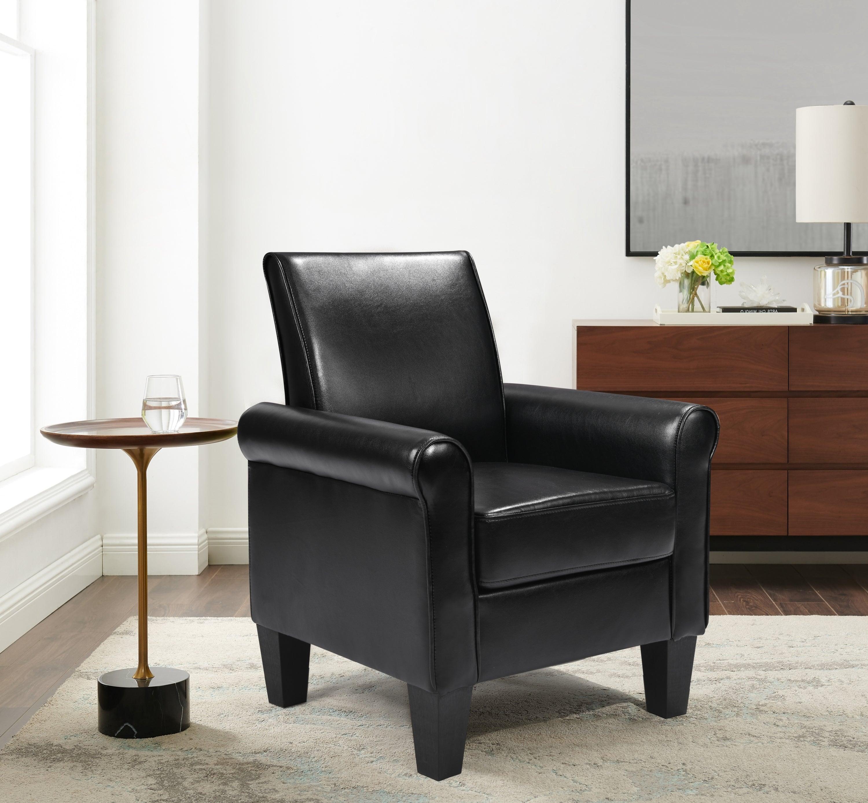 Accent Chairs, Comfy Sofa Chair, Armchair for Reading, Living Room, Bedroom, Office，Waiting Room, PU leather, Black image