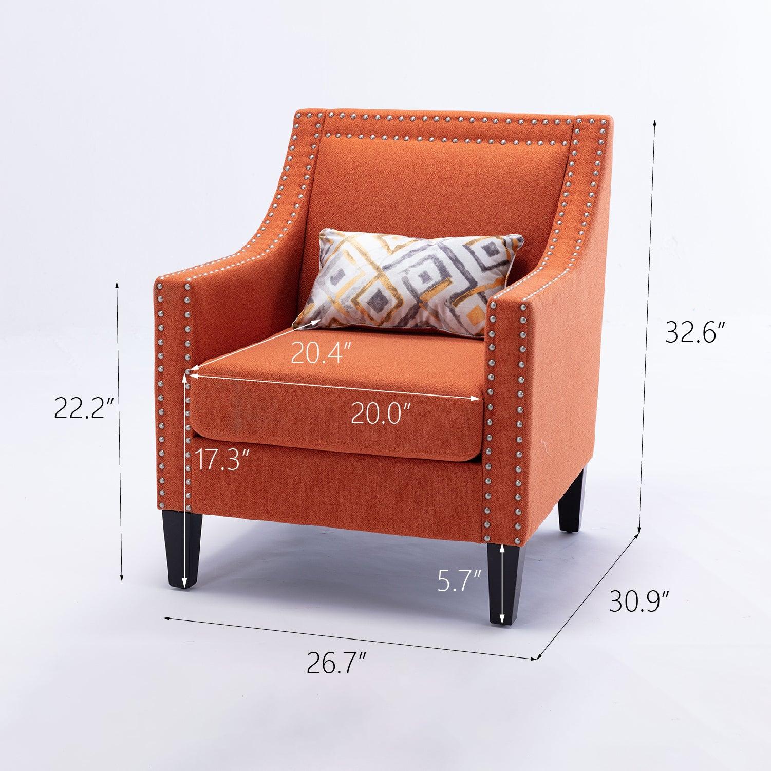 accent armchair living room chair  with nailheads and solid wood legs  Orange Linen