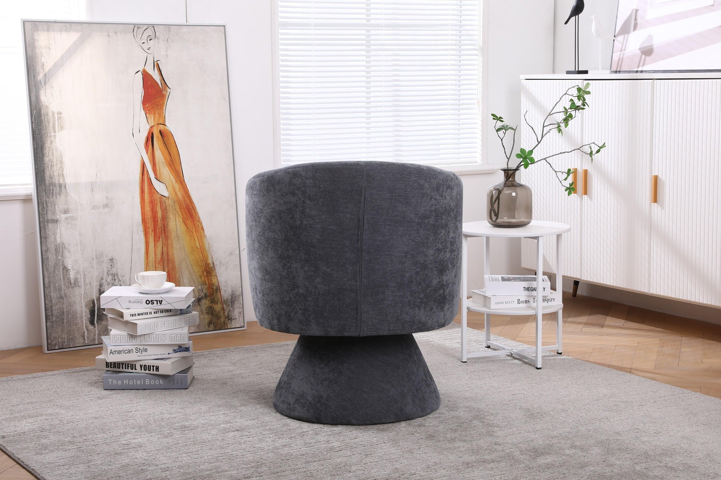 Swivel Accent Chair Armchair, Round Barrel Chair in Fabric for Living Room Bedroom(Dark Grey)