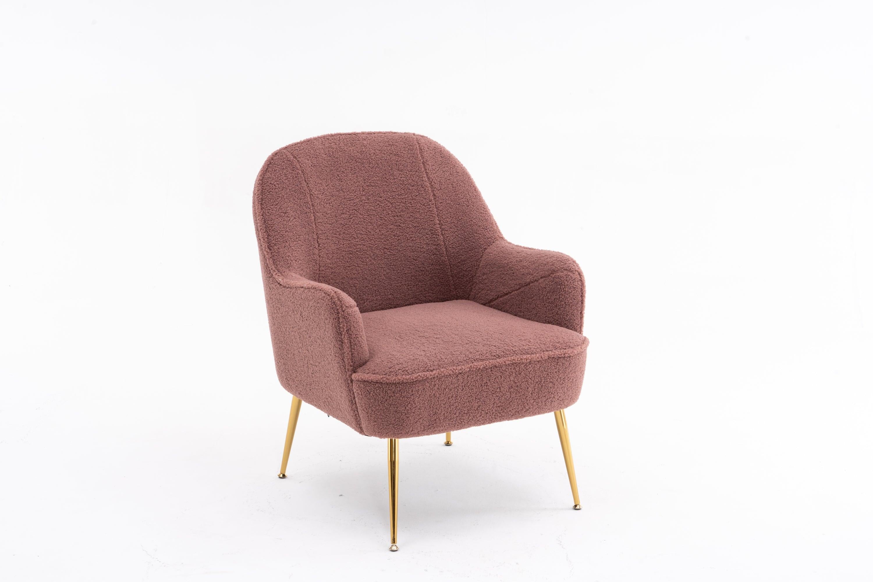 Modern Soft Teddy fabric Red Ergonomics Accent Chair Living Room Chair Bedroom Chair Home Chair With Gold Legs And Adjustable Legs For Indoor Home