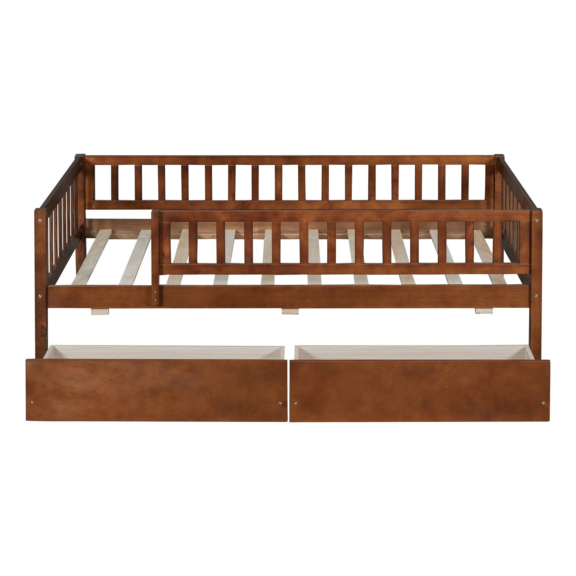 Twin Size Daybed Wood Bed with Two Drawers, Walnut