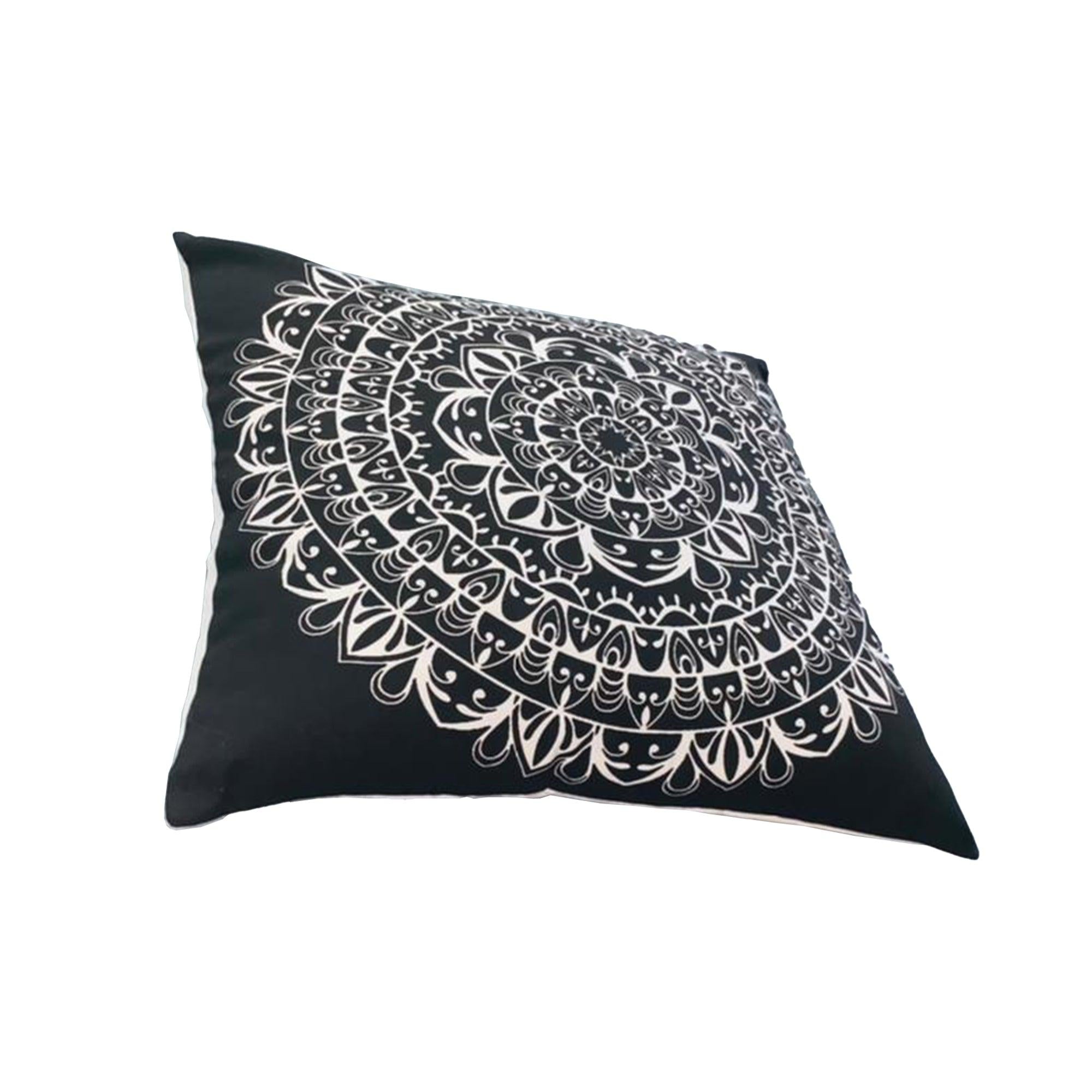 20 x 20Modern Square Cotton Accent Throw Pillow, Mandala Design Pattern, Black, White