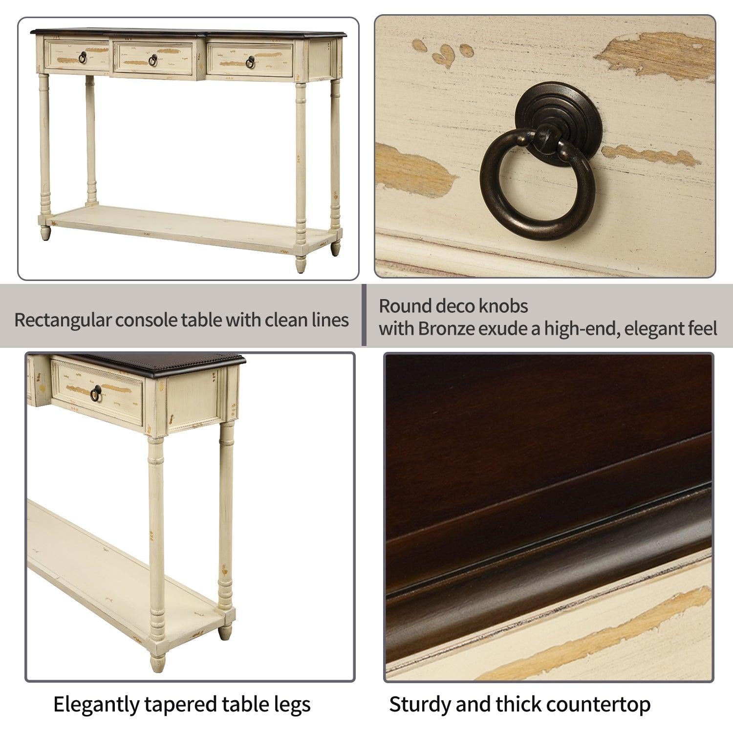 Console Table Sofa Table with Drawers for Entryway with Projecting Drawers and Long Shelf (Beige)