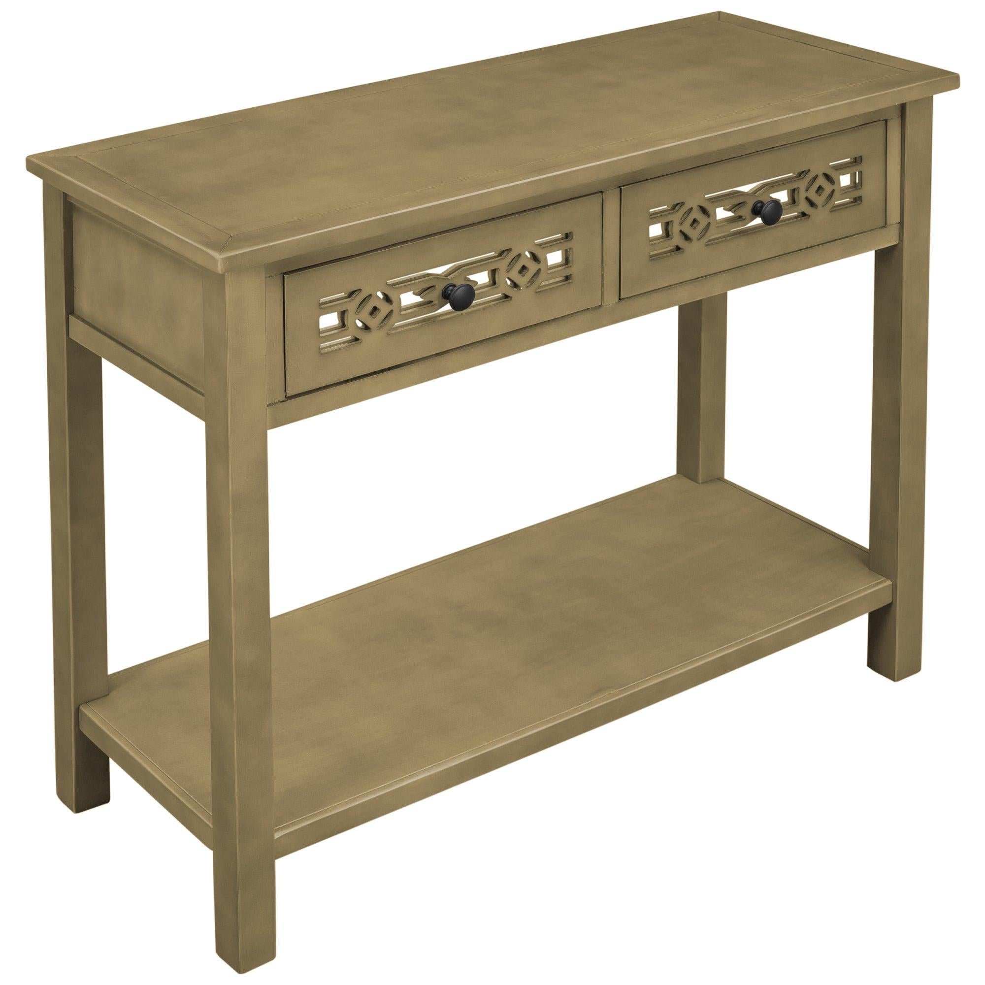 Classic Console Table with Hollow-out Decoration Two Top Drawers and Open Shelf LargeStorage Space (ld)