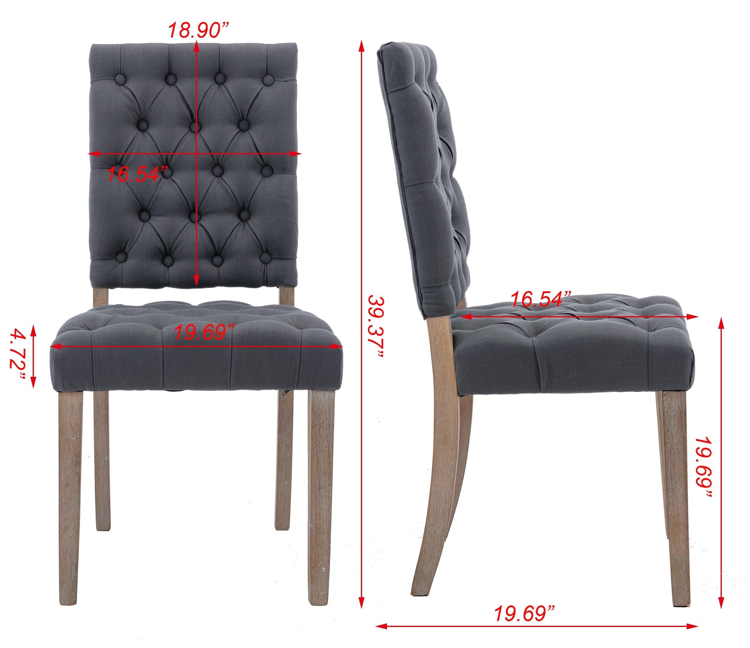 Mid-Century Wooden Frame Linen Fabric Tufted Upholstered Dining Chair,Set of 2,Grey