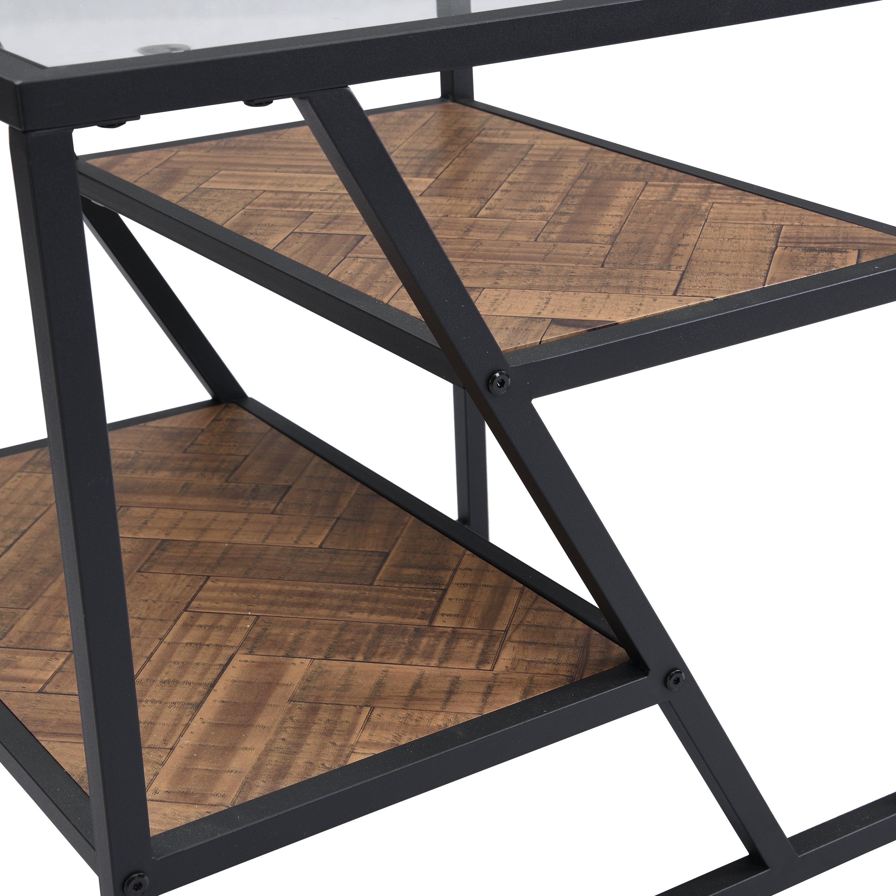 Black Side Table, End Table withStorage Shelf, Tempered Glass Coffee Table with Metal Frame for Living Room&Bed Room