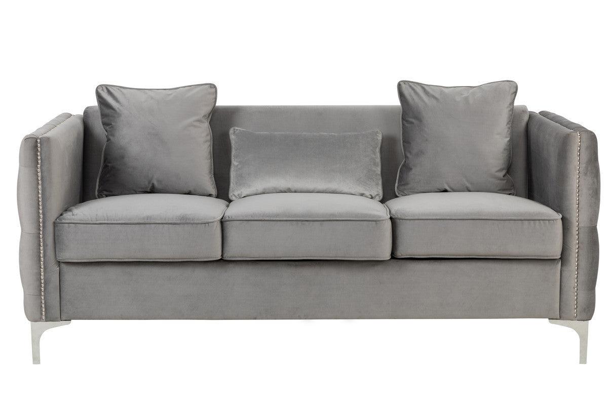 Bayberry Gray Velvet Sofa Loveseat Chair Living Room Set