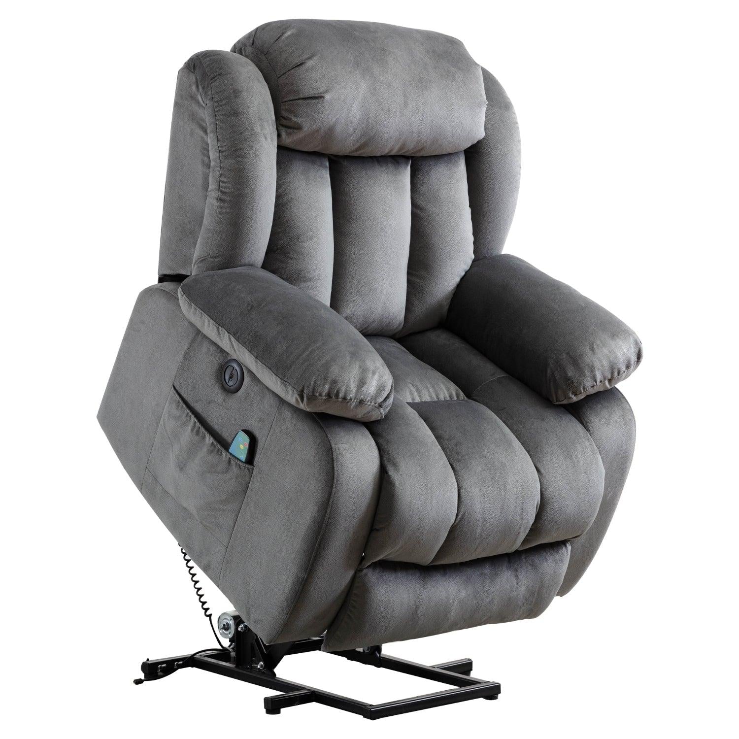 Power Massage Lift Recliner Chair with Heat & Vibration for Elderly, Heavy Duty and Safety Motion Reclining Mechanism - Antiskid Fabric Sofa Contempoary Overstuffed Design (Grey)