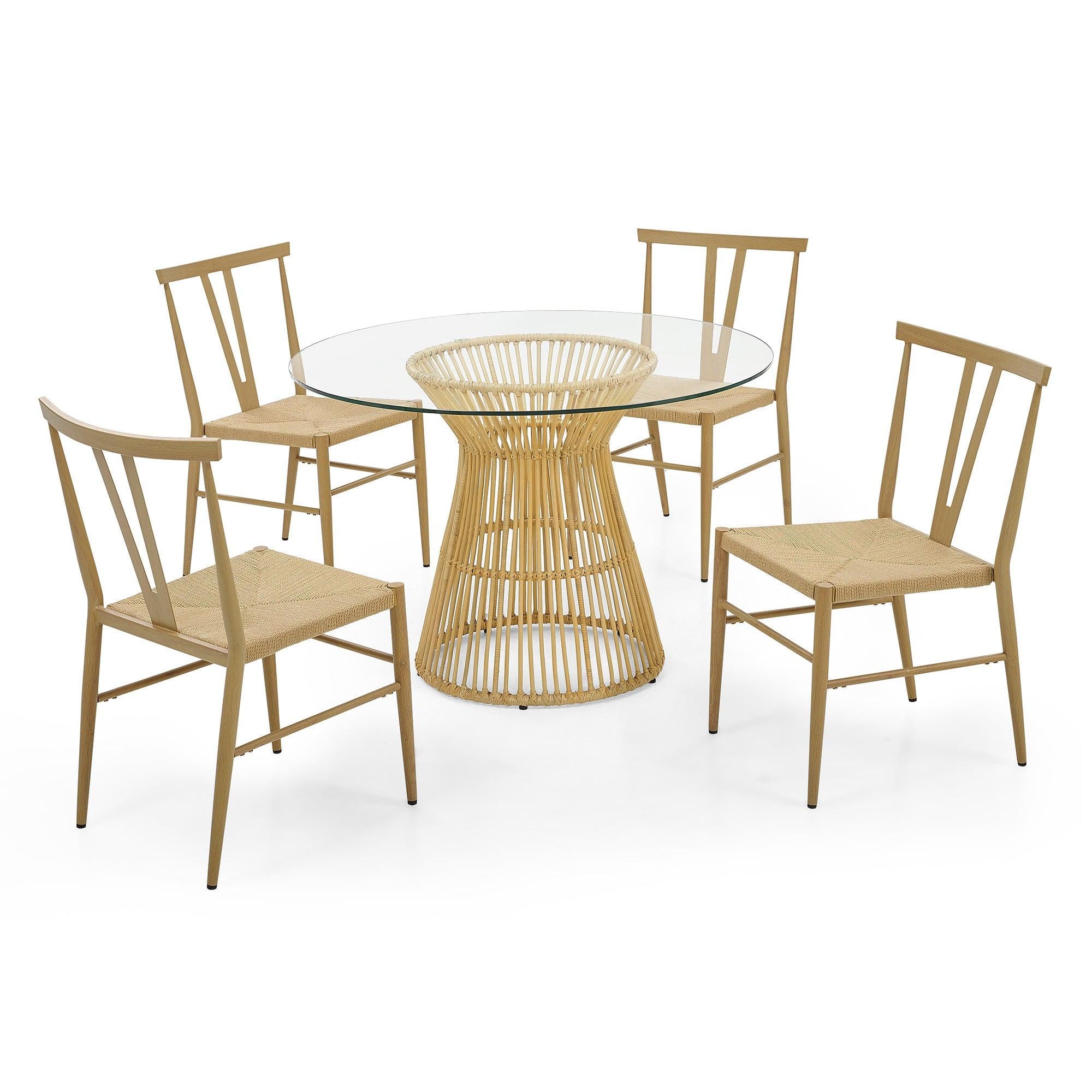 5 Pieces Round Tempered Glass Top Dining Table and Metal Dining Chair for Kitchen, Living Room and Dining Room (Table + 4 Chairs)