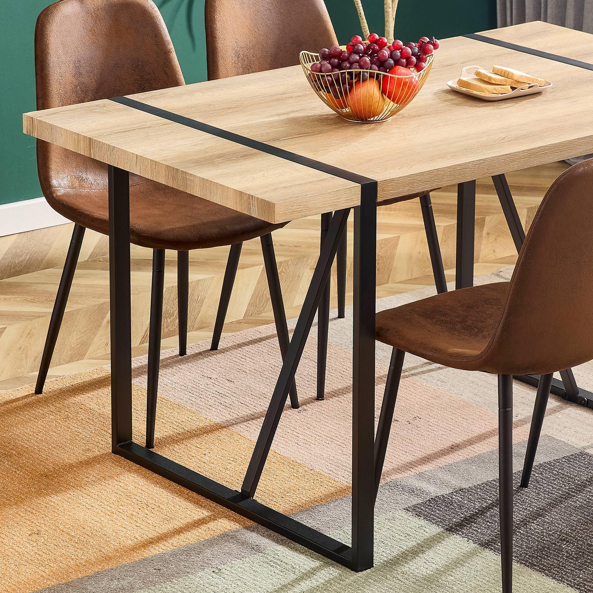 Rustic Industrial Rectangular Wood Dining Table For 4-6 Person, With 1.5" Thick Engineered Wood Tabletop and Black Metal Legs,Desk For Kitchen Dining Living Room, 55.1" W x 31.4" D x 29.9" H