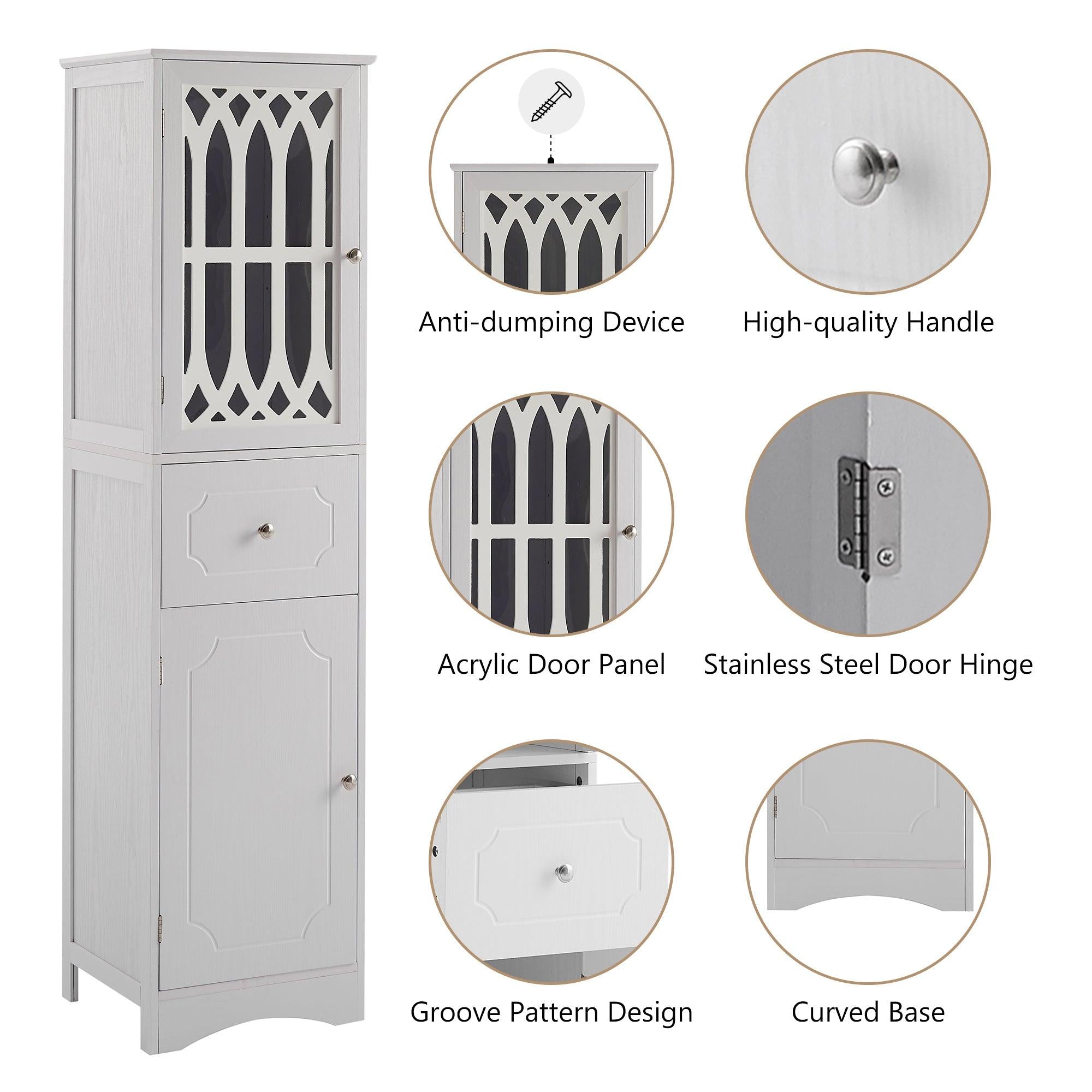 Tall Bathroom Cabinet, FreestandingStorage Cabinet with Drawer and Doors, MDF Board, Acrylic Door, Adjustable Shelf, White