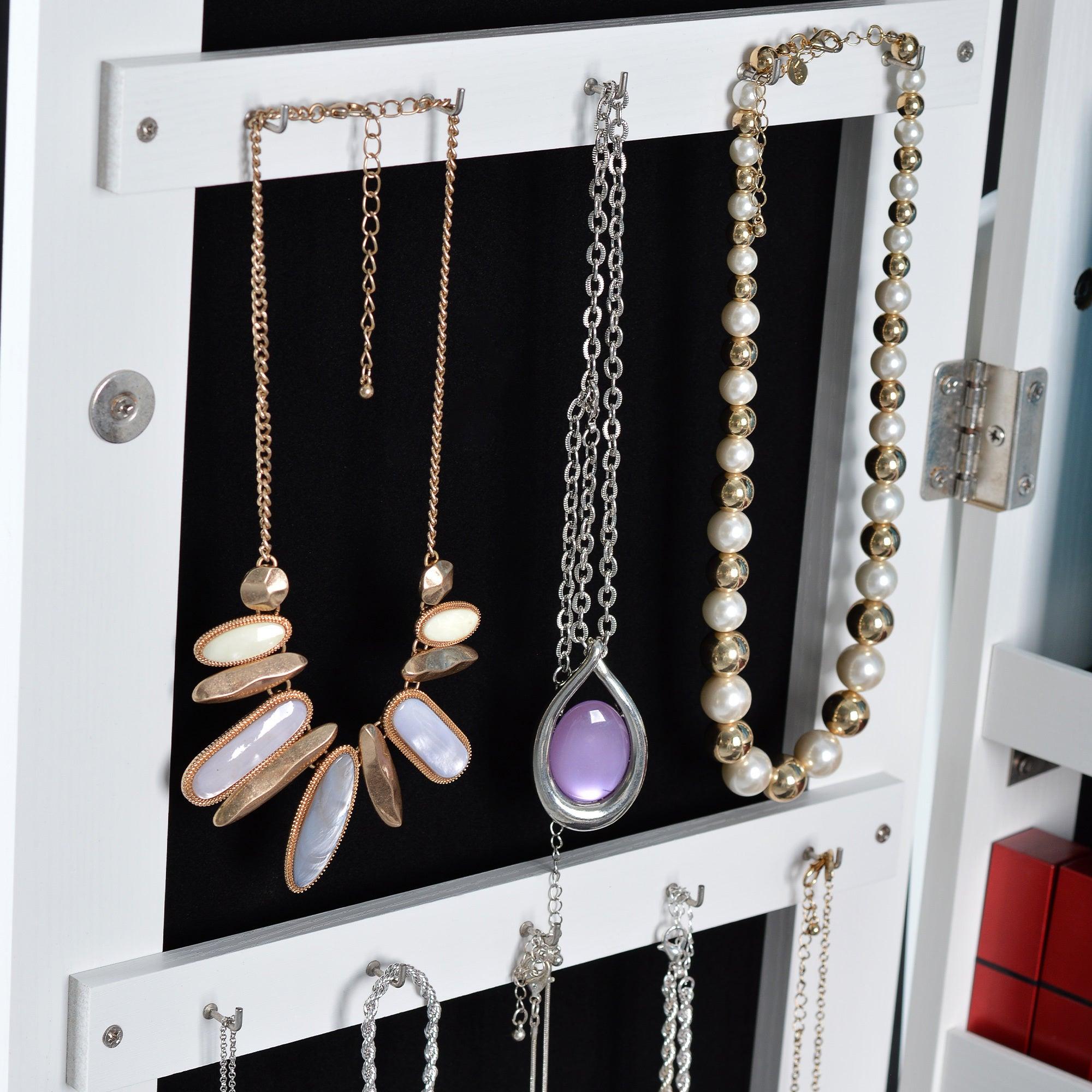 Full Mirror Fashion Simple JewelryStorage Cabinet  With Led Light  Can Be Hung On The Door Or Wall